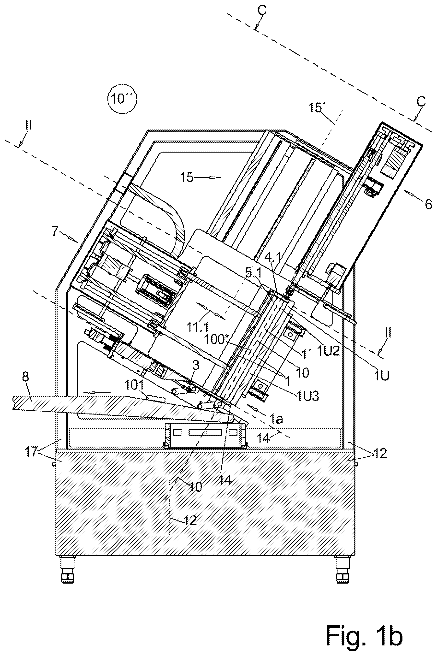 Patent US12350854 Figure 2 – Slicing machine with cross transfer device for loading outside the machine and loading method for a slicing machine