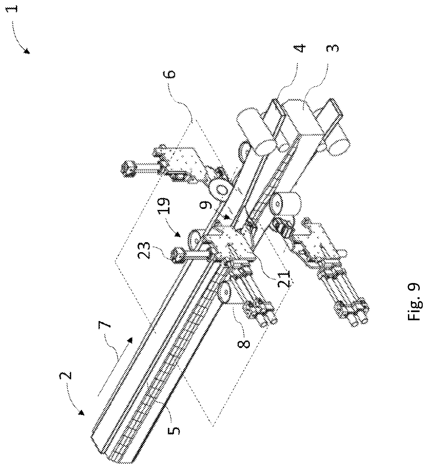 Patent US12350856 Figure 9 – Apparatus for separating a sawn timber package into main and side products