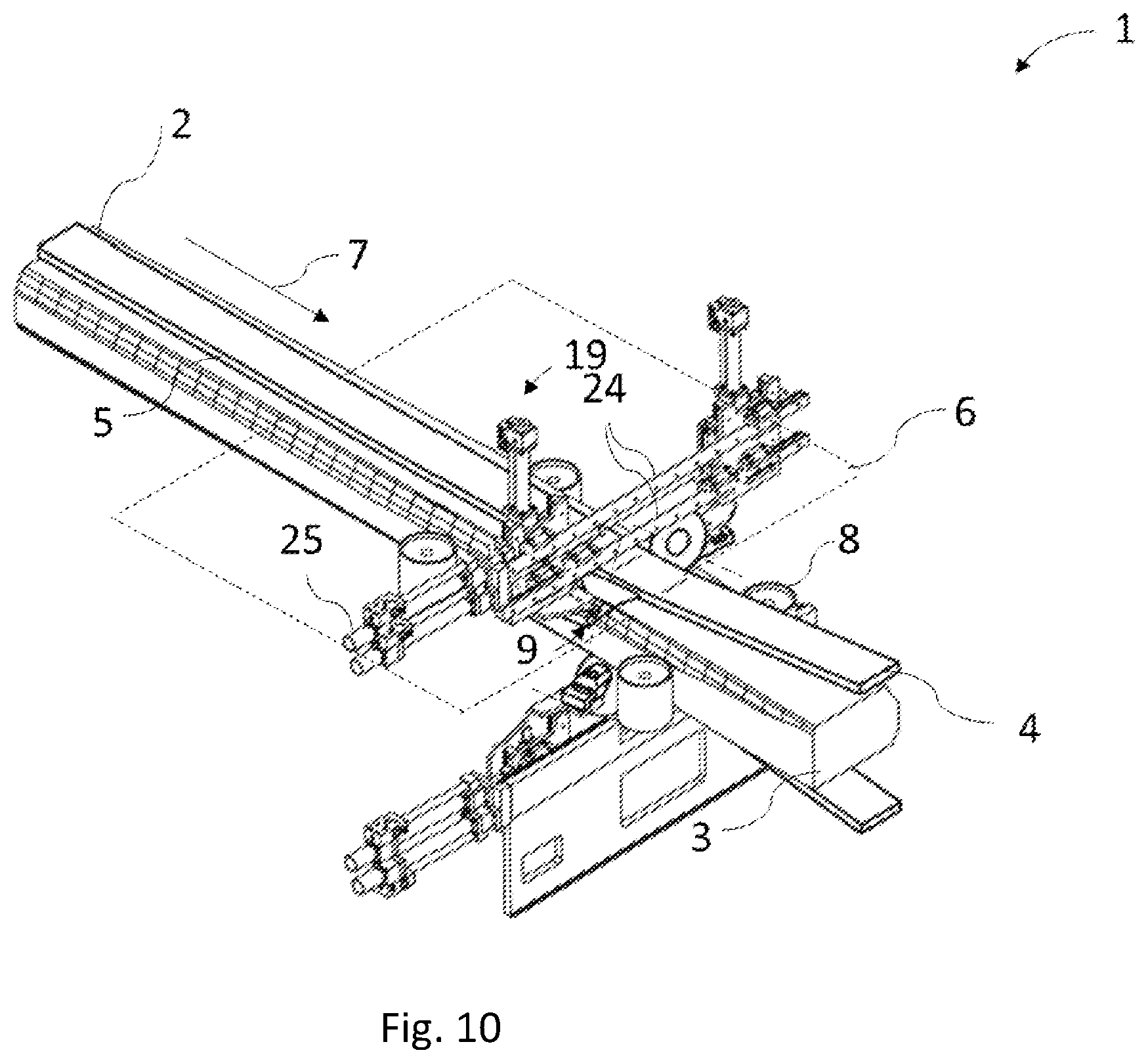 Patent US12350856 Figure 10 – Apparatus for separating a sawn timber package into main and side products