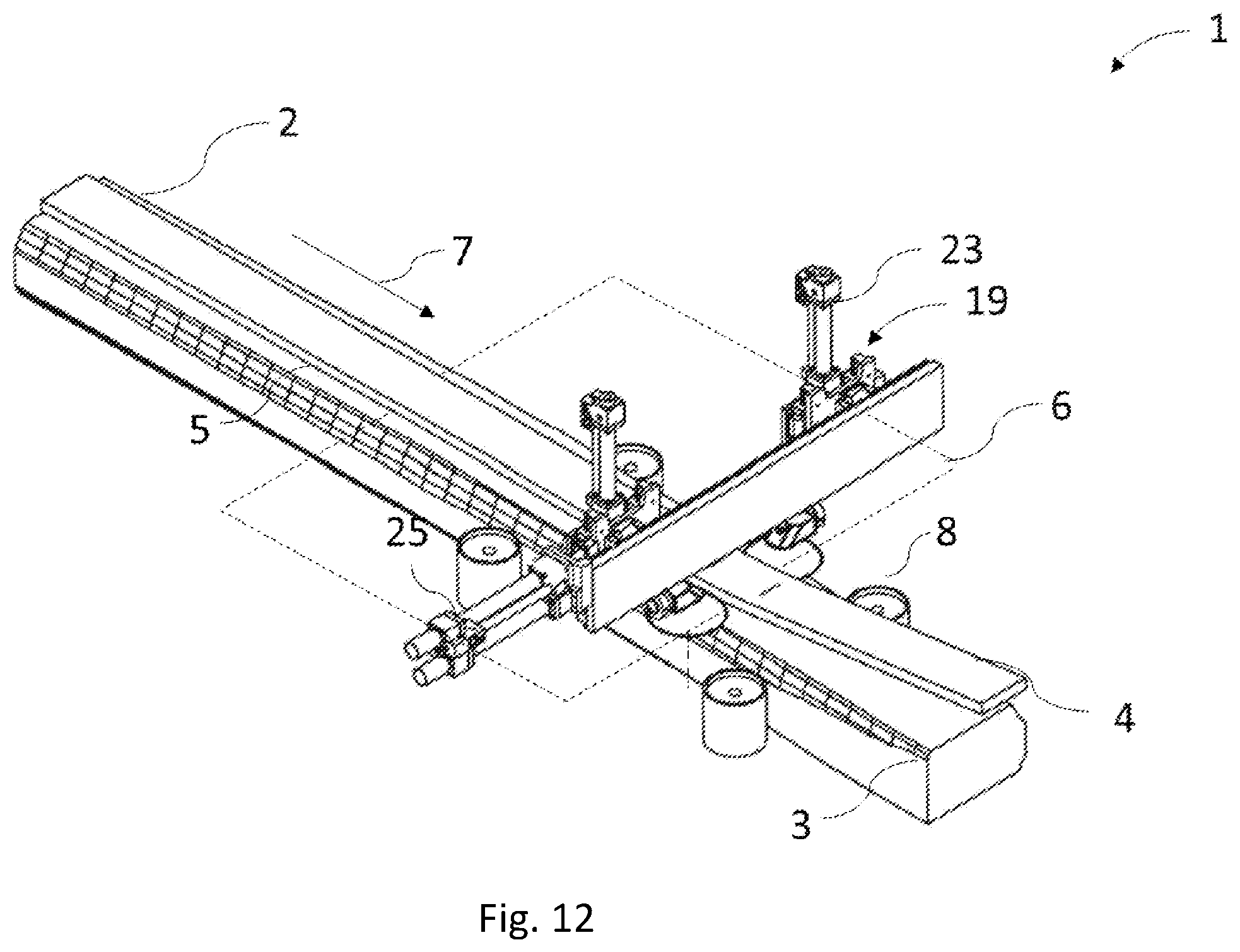 Patent US12350856 Figure 12 – Apparatus for separating a sawn timber package into main and side products