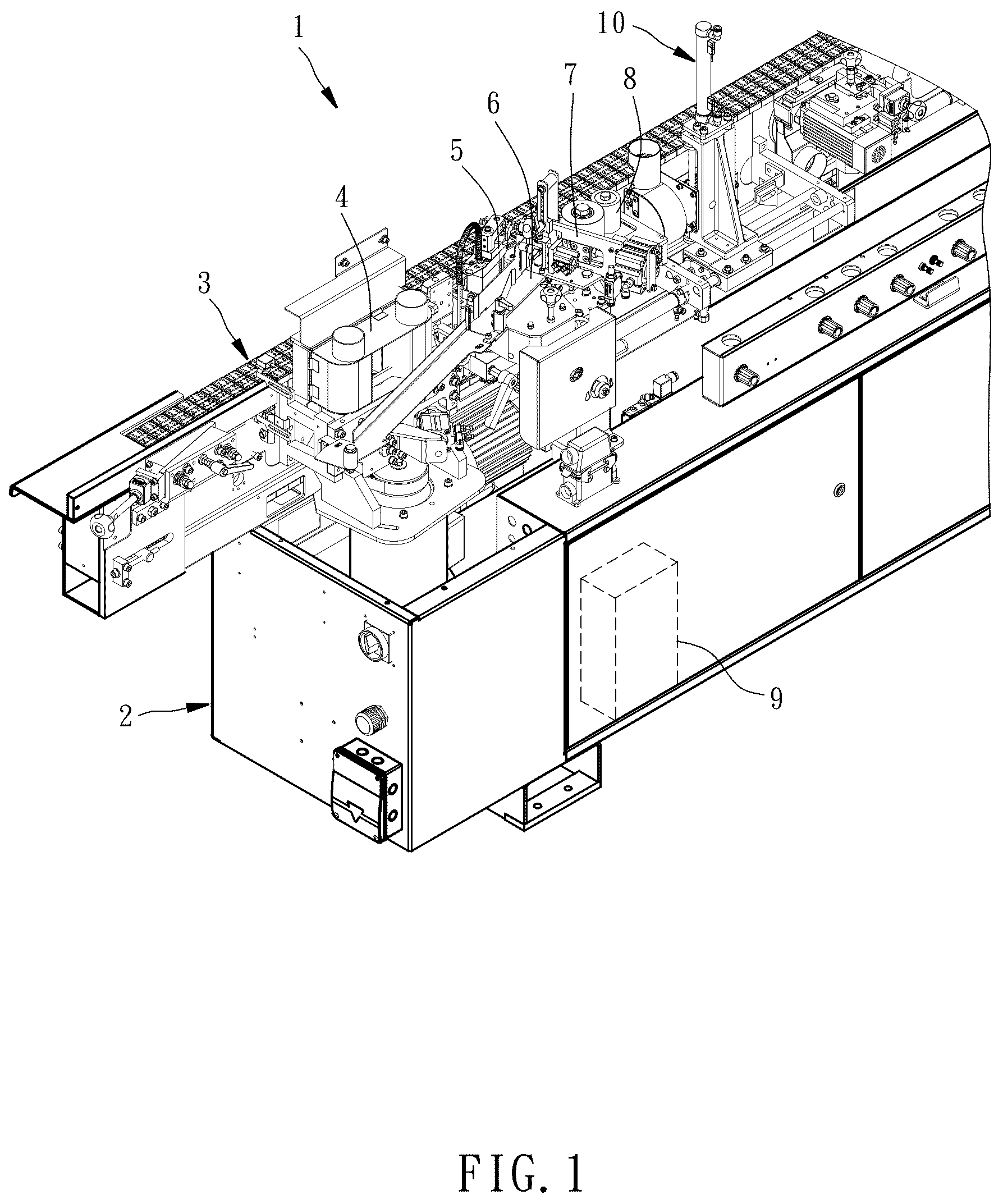 Patent US12350857 Figure 1 – Edge band cutting device of edge banding machine