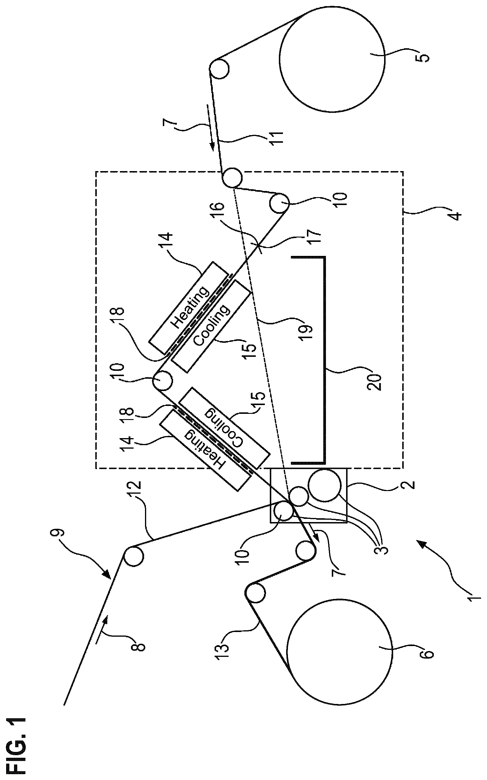 Patent US12350861 — Device and method for laminating a substrate with a thermoplastic film — Figure 1