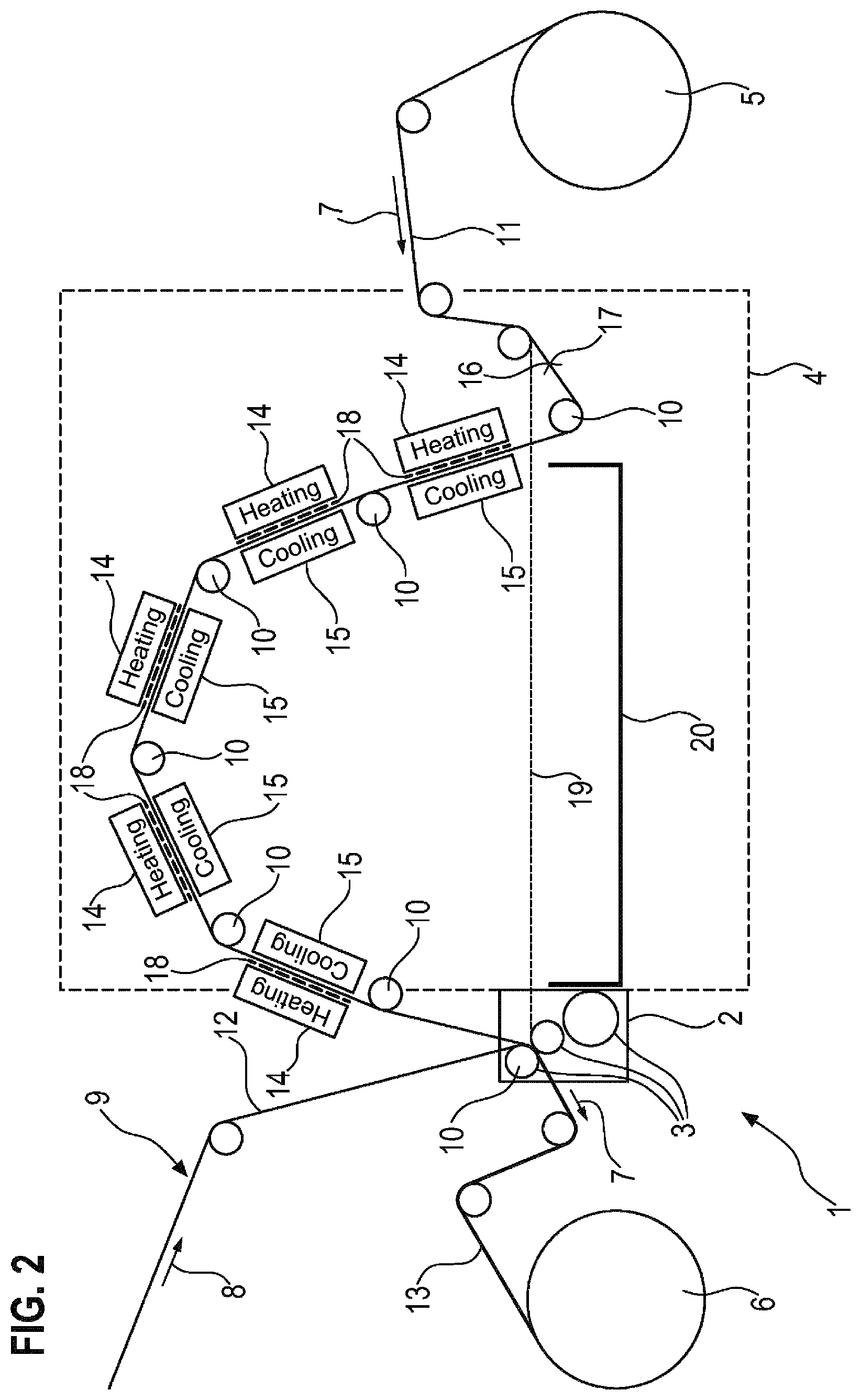 Patent US12350861 Figure 2 – Device and method for laminating a substrate with a thermoplastic film