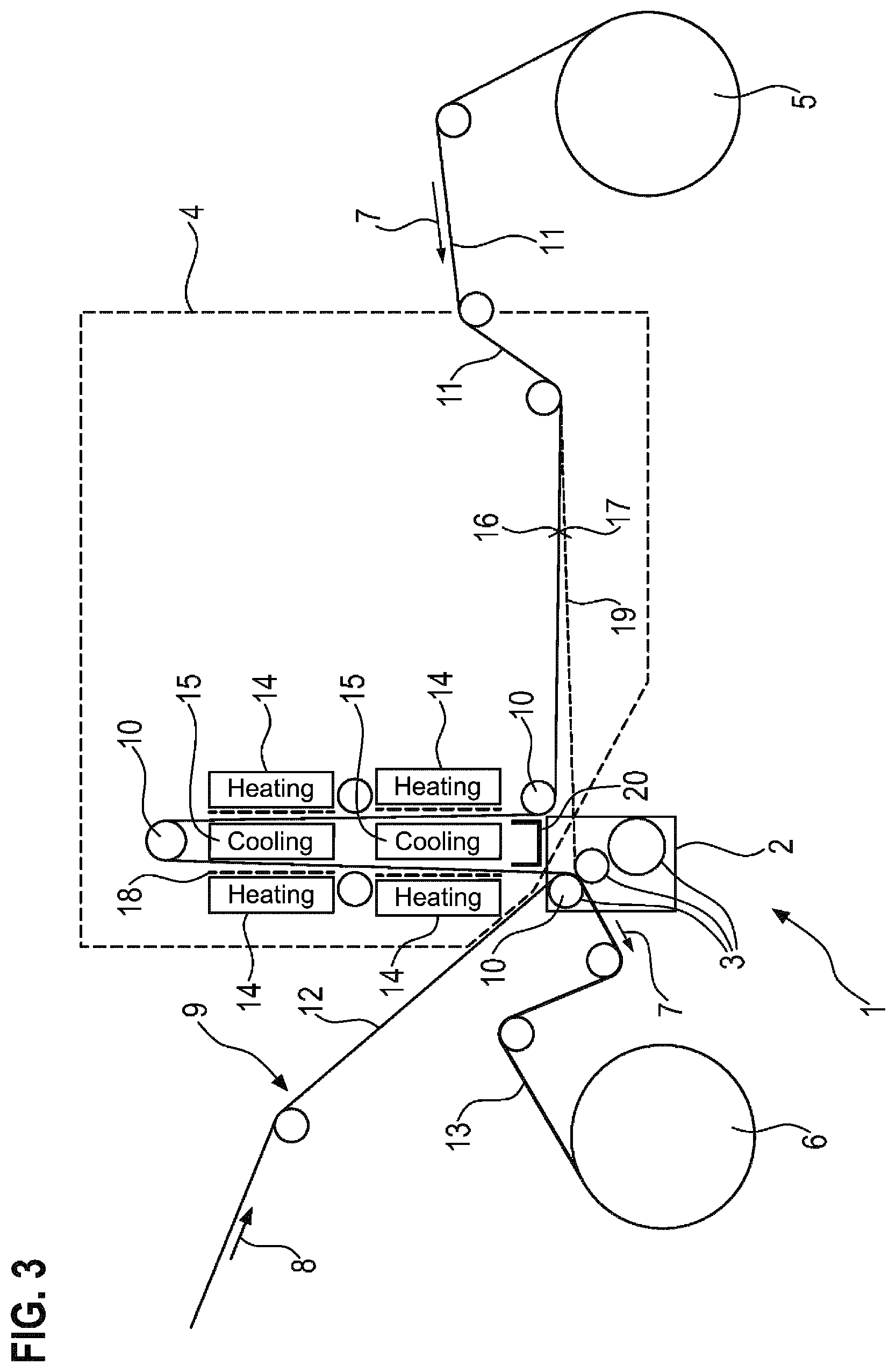 Patent US12350861 Figure 3 – Device and method for laminating a substrate with a thermoplastic film