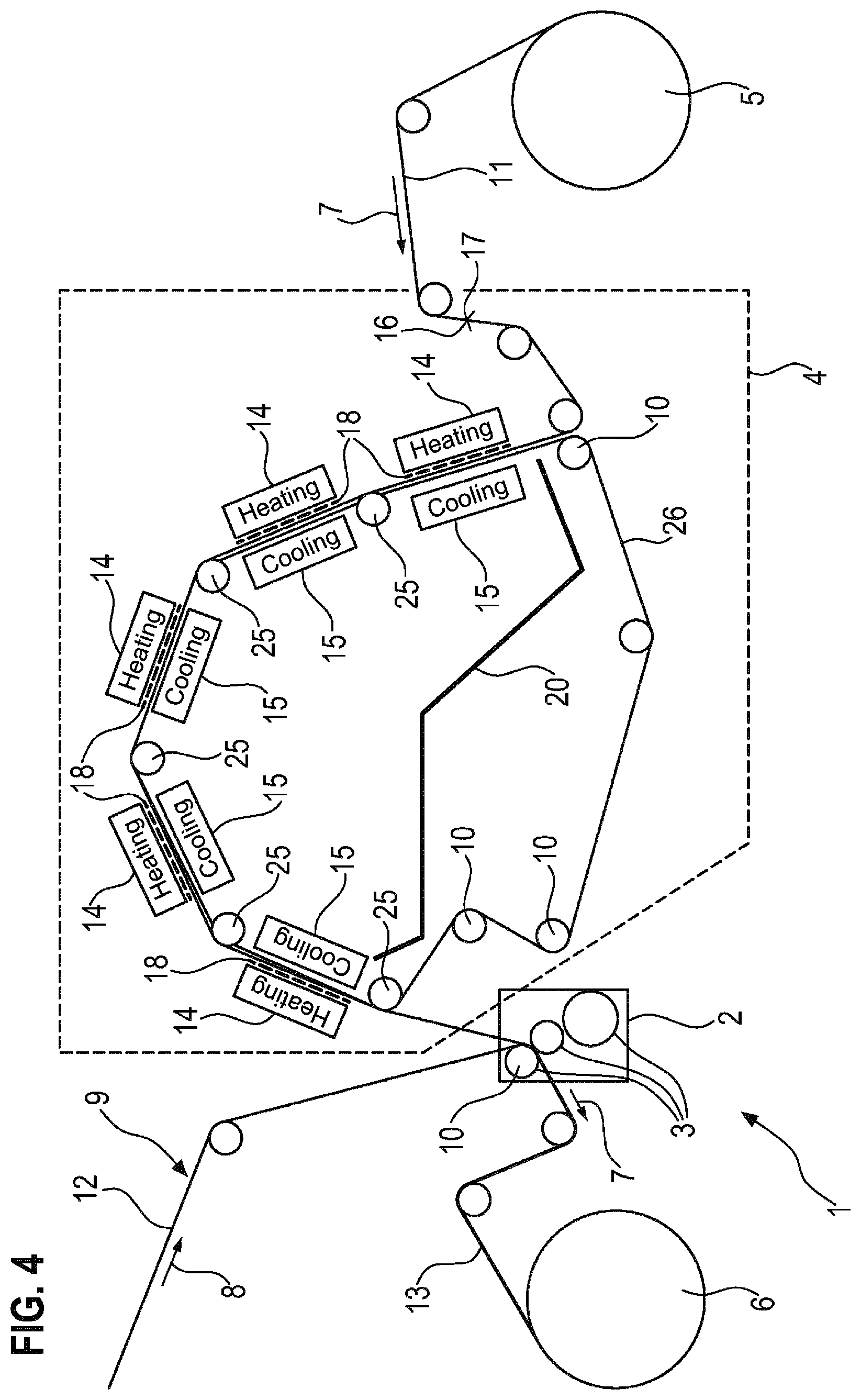 Patent US12350861 Figure 4 – Device and method for laminating a substrate with a thermoplastic film