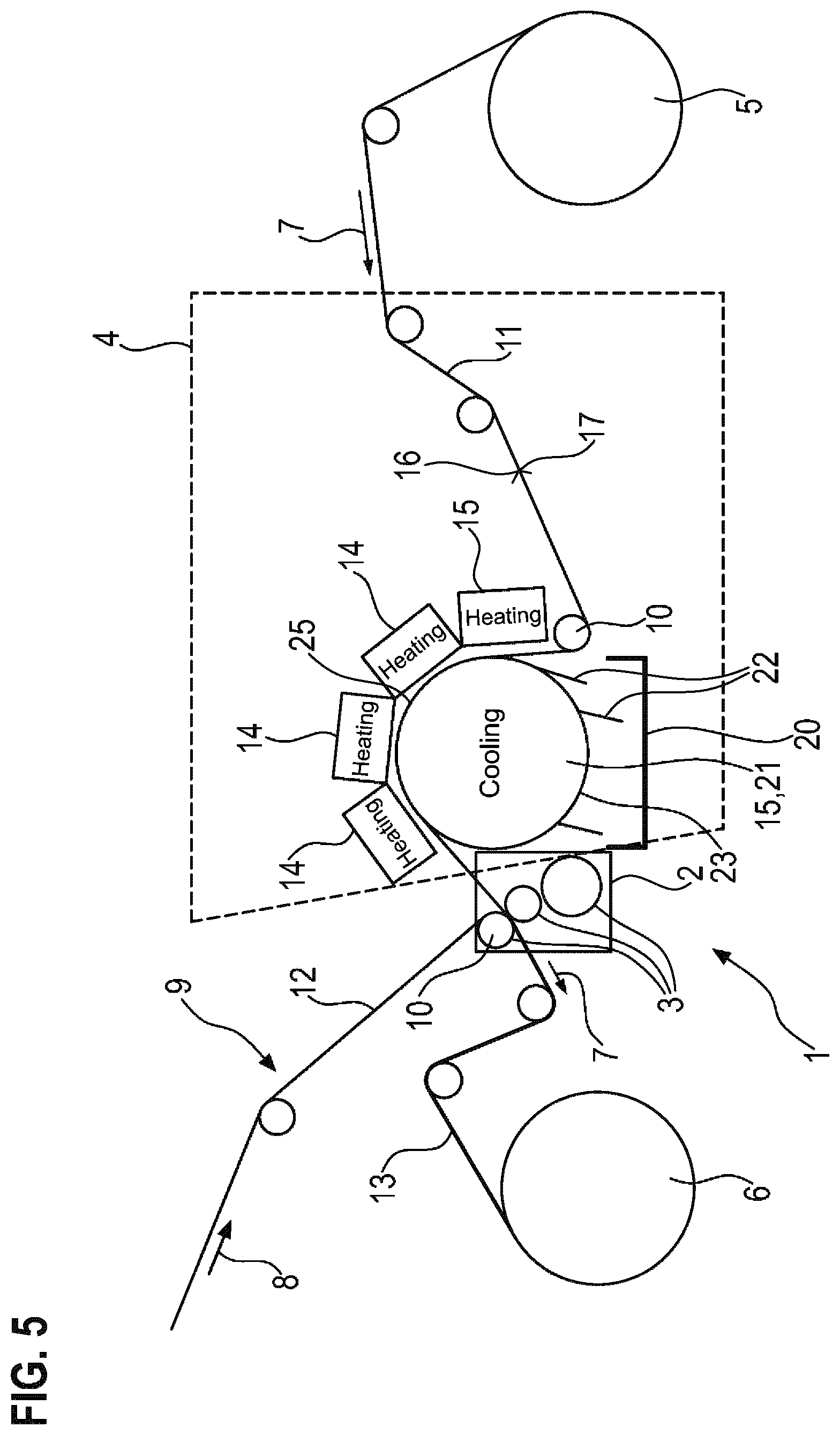 Patent US12350861 Figure 5 – Device and method for laminating a substrate with a thermoplastic film