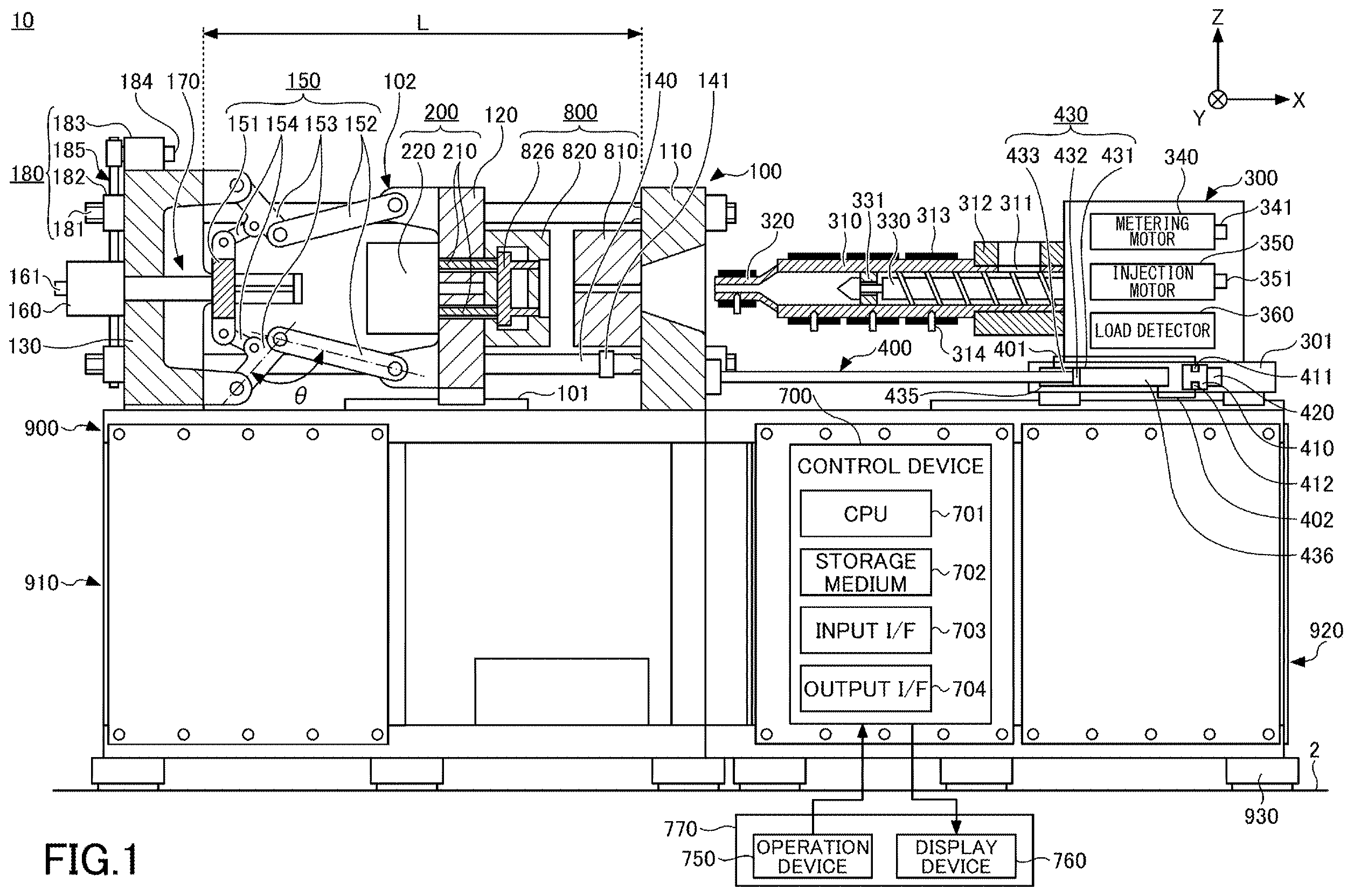 Patent US12350870 Figure 1 – Control device of injection molding machine, injection molding machine, and recording medium