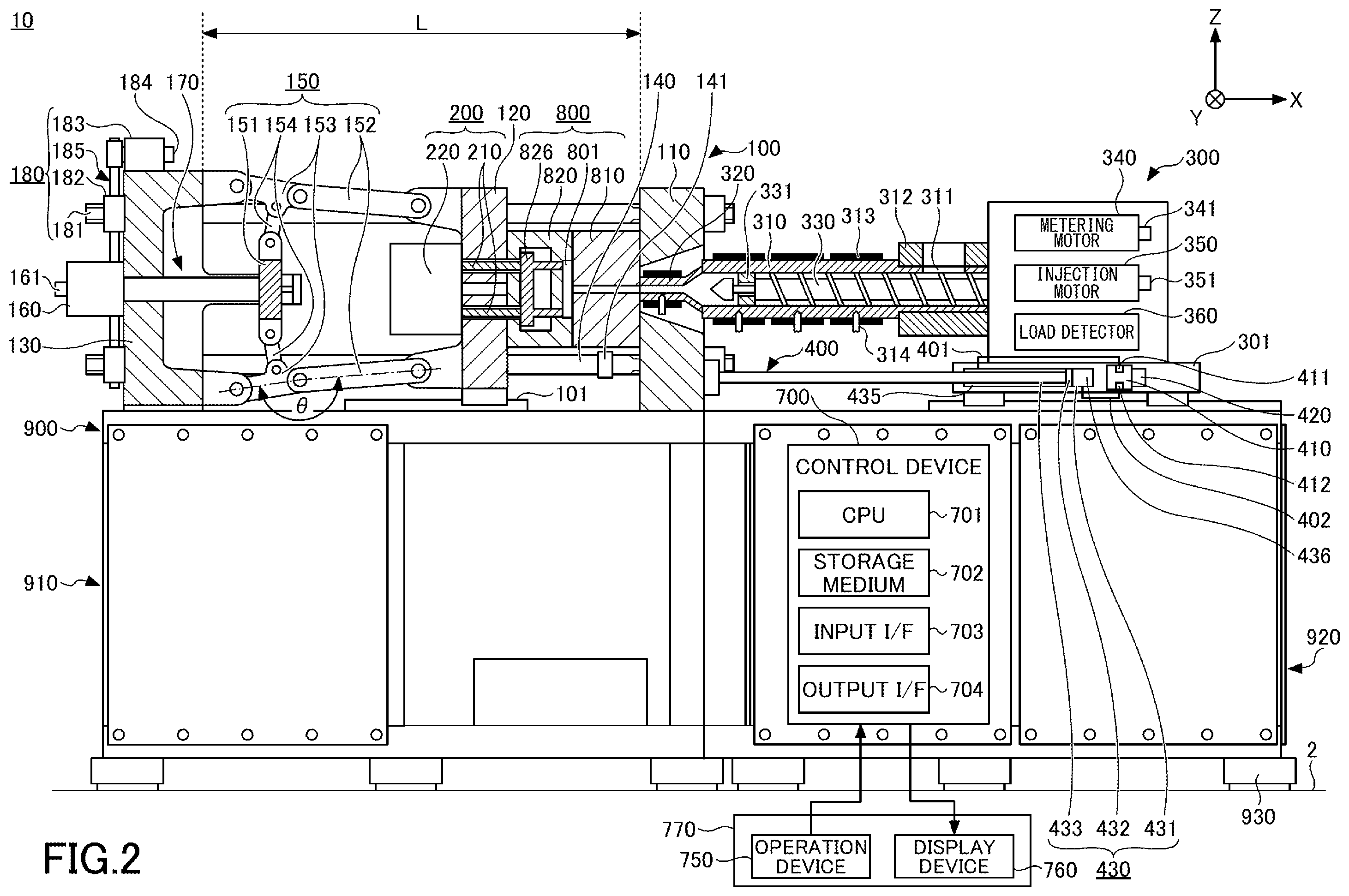 Patent US12350870 Figure 2 – Control device of injection molding machine, injection molding machine, and recording medium