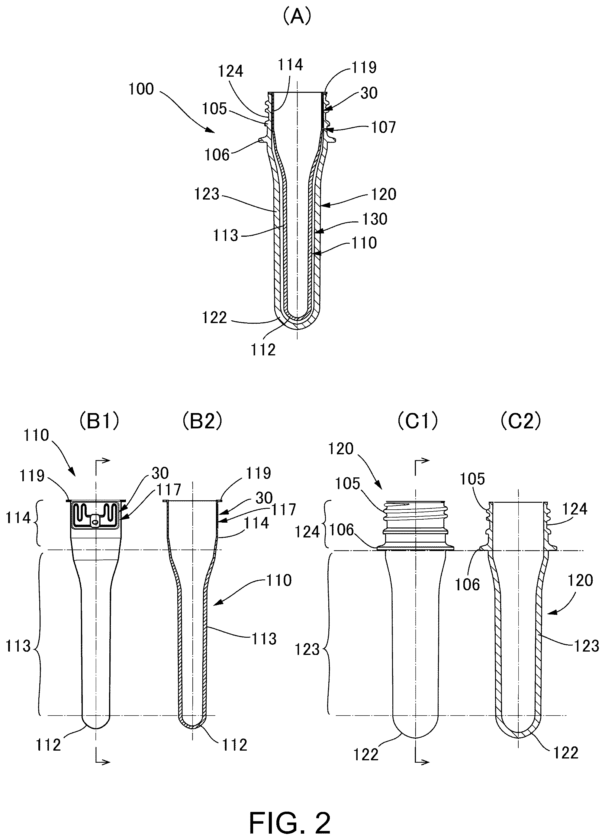 Patent US12350875 Figure 2 – Preform layered body and layered container