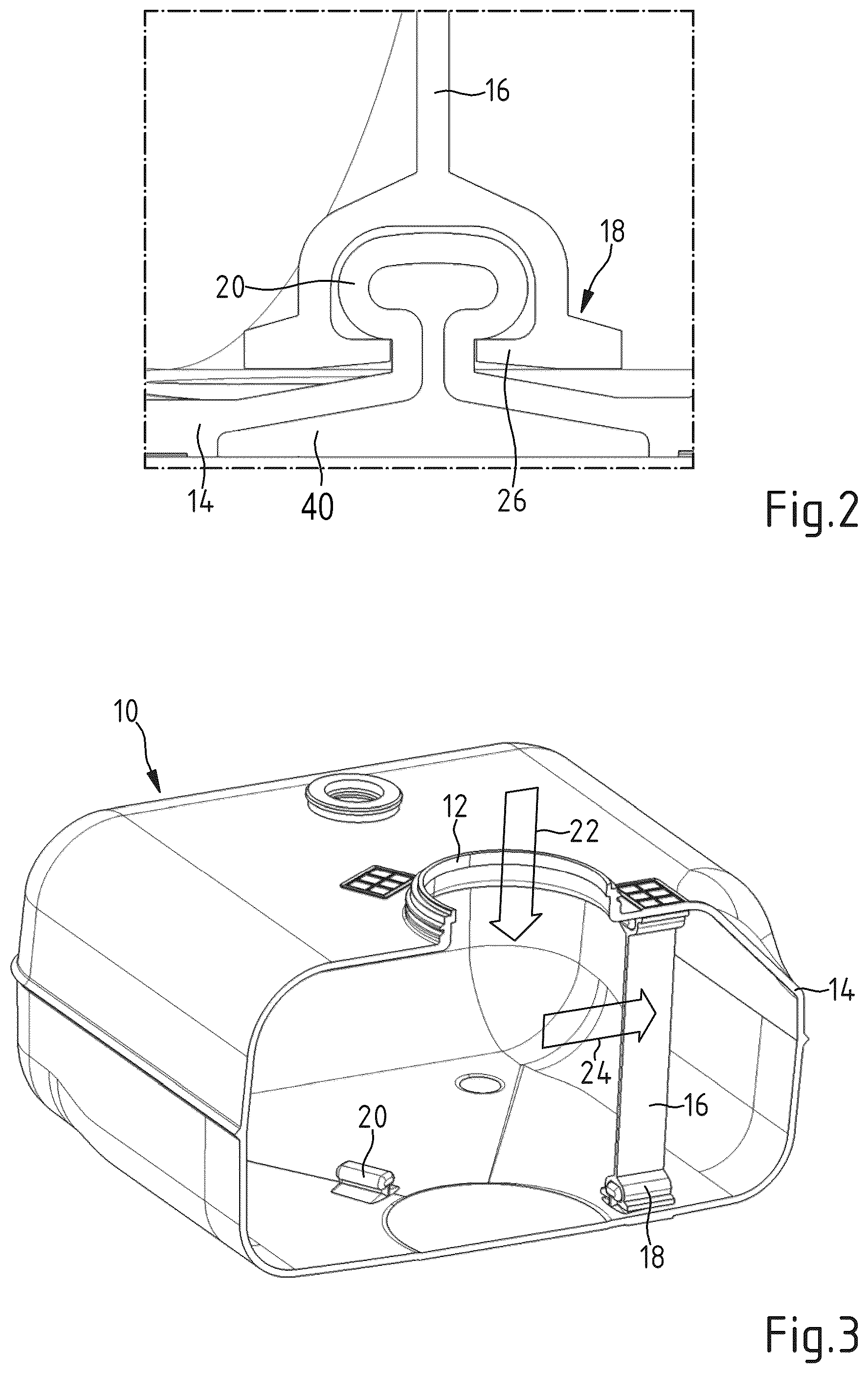 Patent US12350876 Figure 2 – Fuel tank with stiffening device