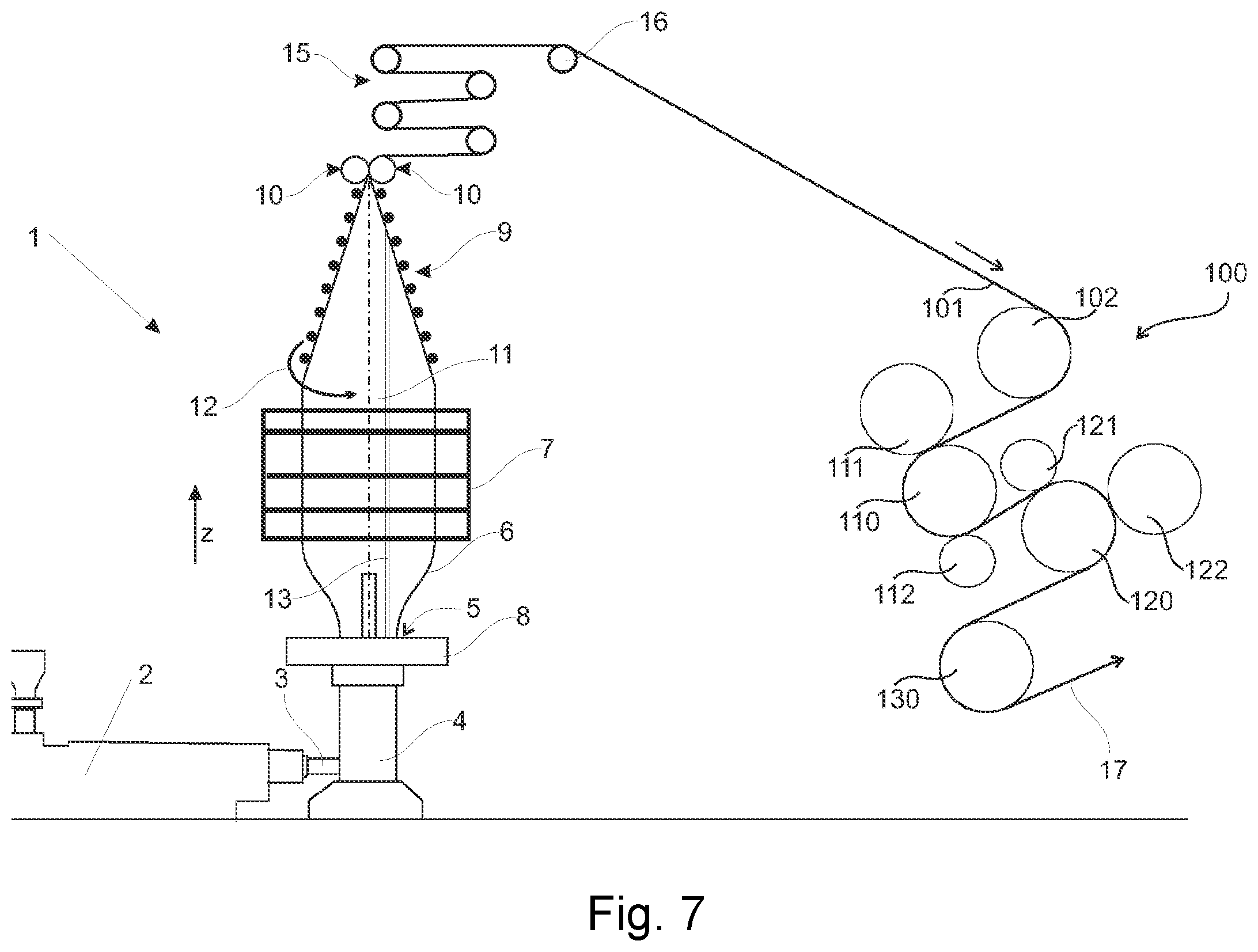 Patent US12350877 Figure 4 – Stretching device and method for stretching a plastic film in the transport direction thereof