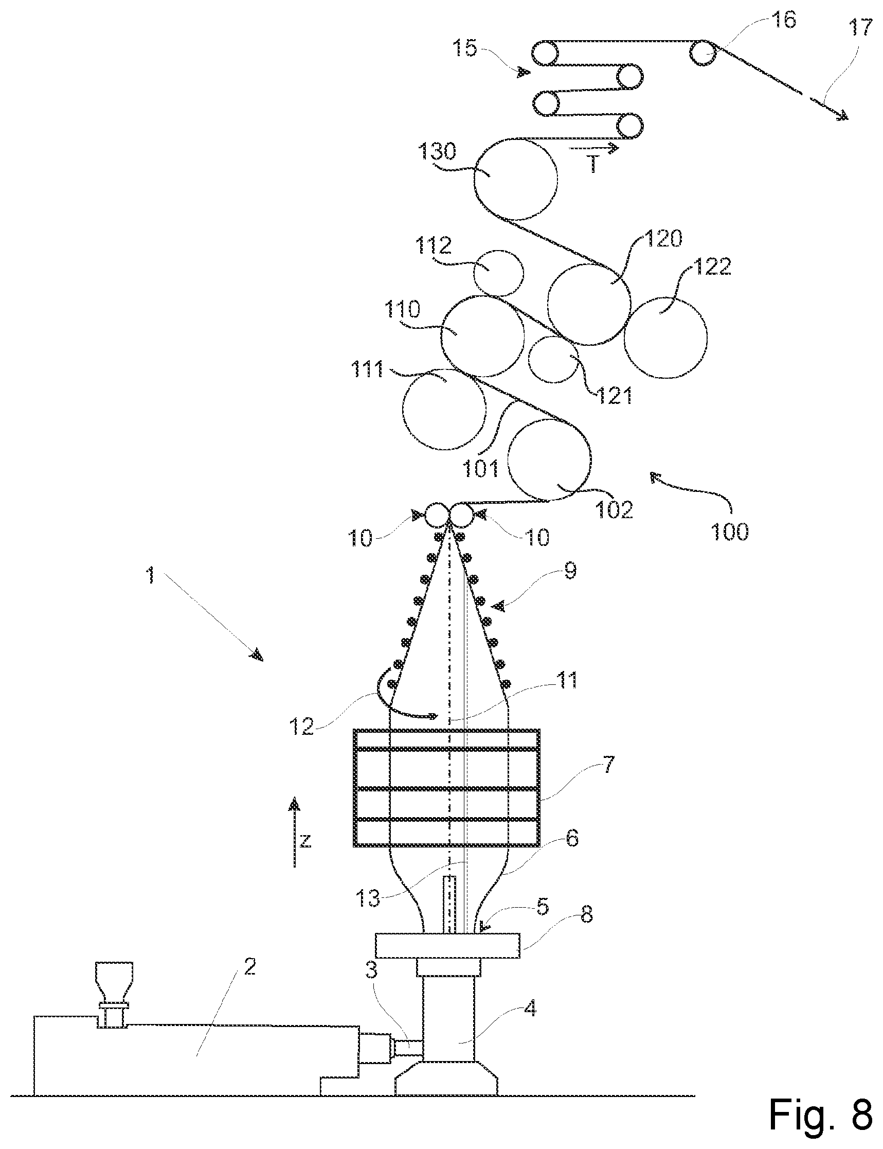 Patent US12350877 Figure 5 – Stretching device and method for stretching a plastic film in the transport direction thereof