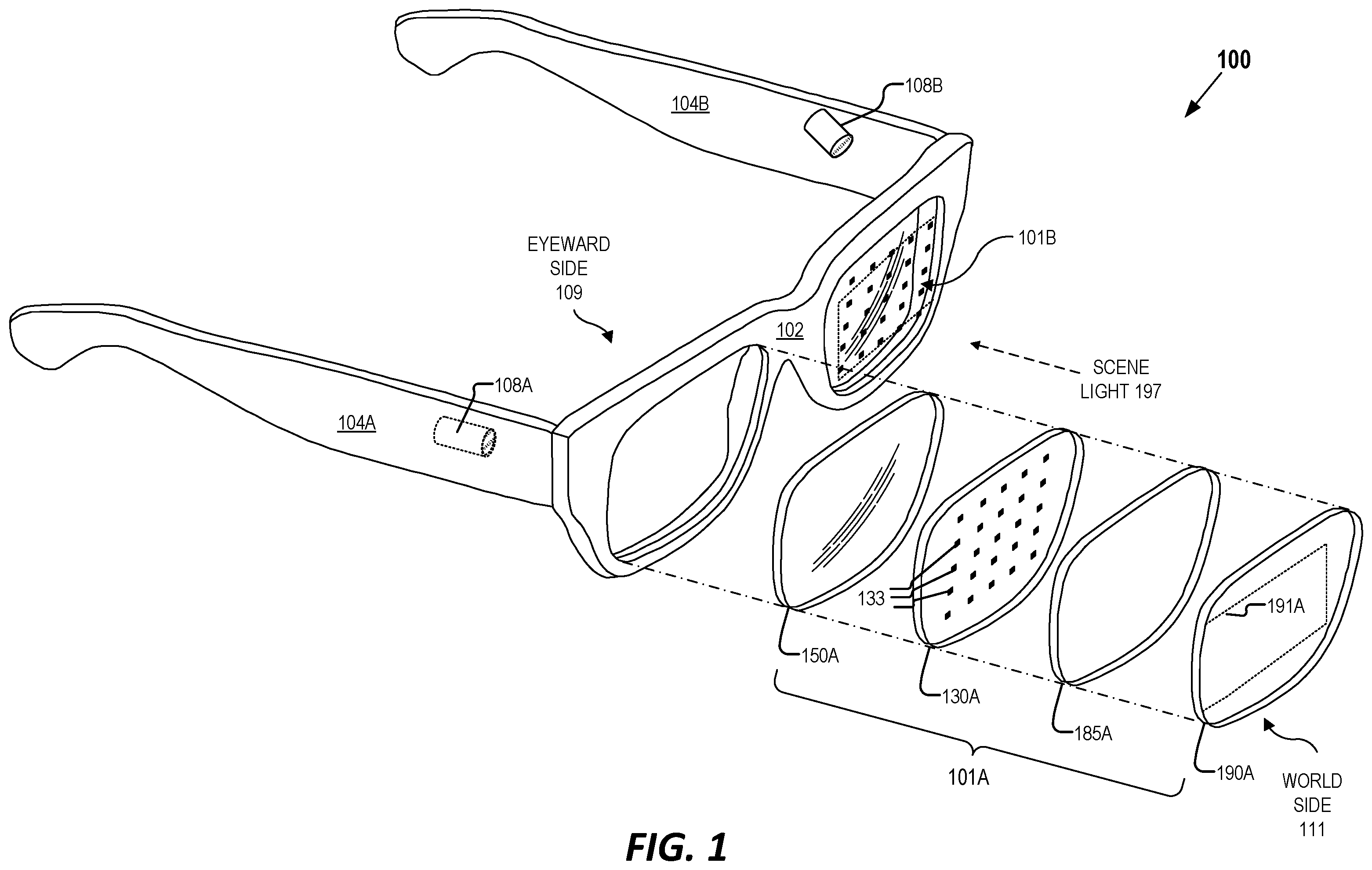 Patent US12350897 — Optical component with illumination layer and lens curvature — Figure 1