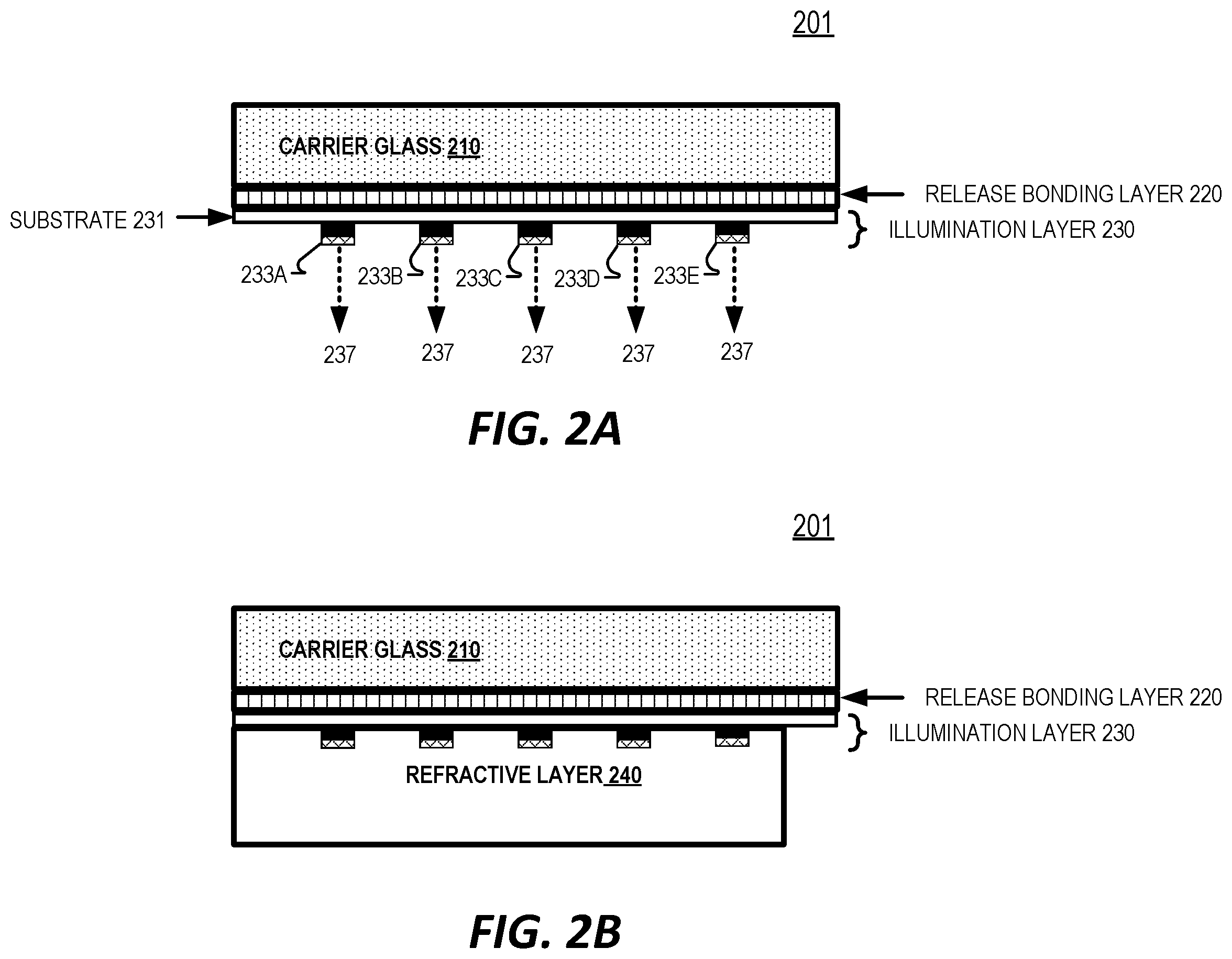 Patent US12350897 Figure 2 – Optical component with illumination layer and lens curvature