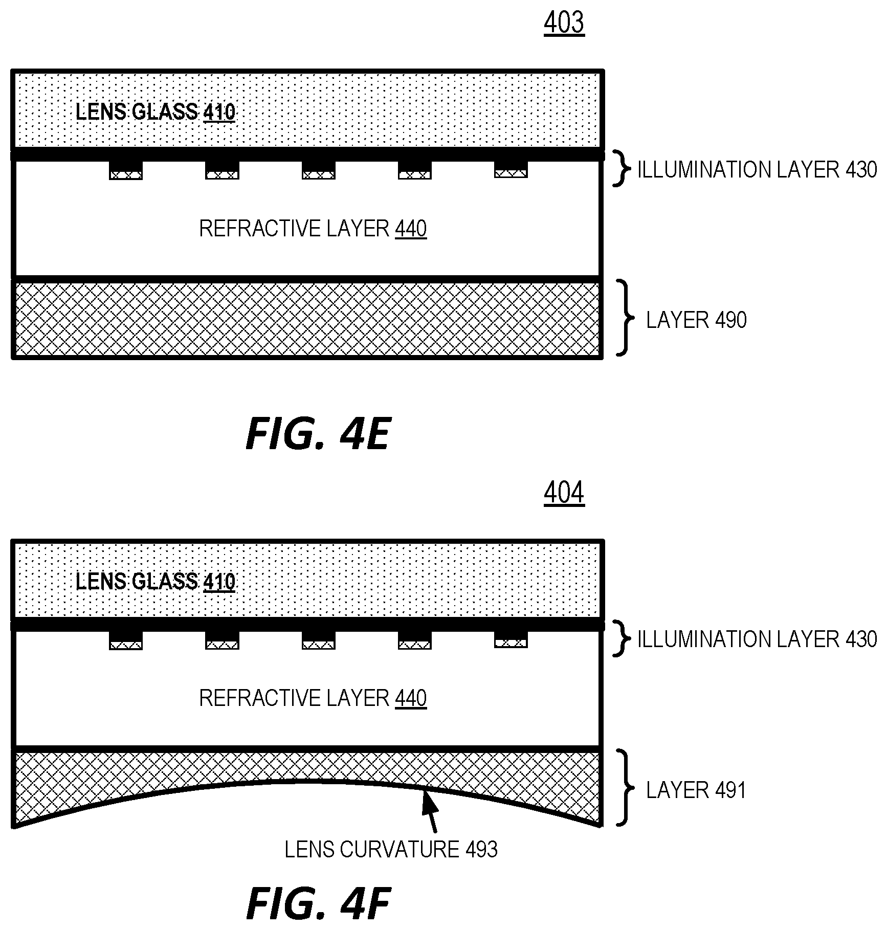 Patent US12350897 Figure 8 – Optical component with illumination layer and lens curvature
