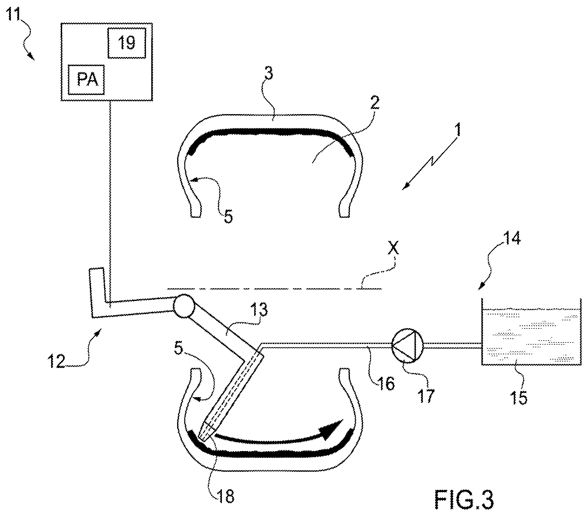 Patent US12350898 Figure 2 – Method and system for applying a sealing agent to the surface of an internal cavity of a pneumatic tire