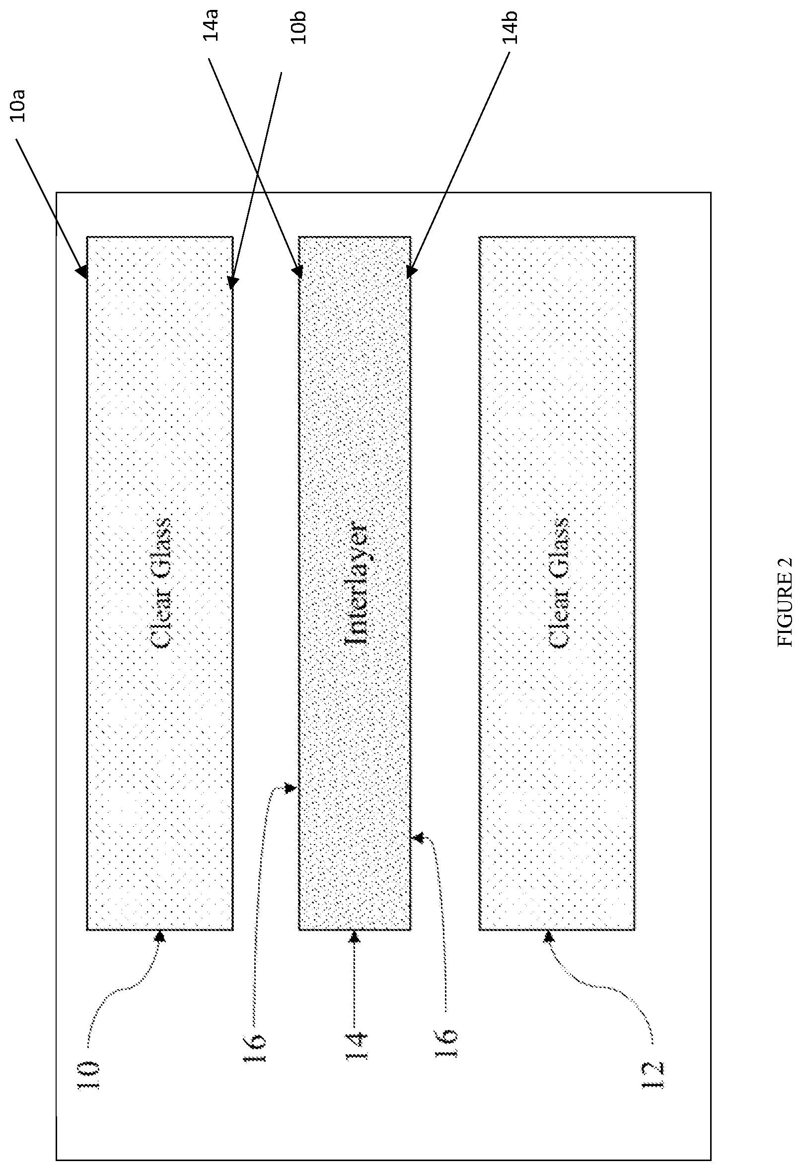 Patent US12350923 Figure 2 – Interlayer and laminate with controlled debonding zone treatments