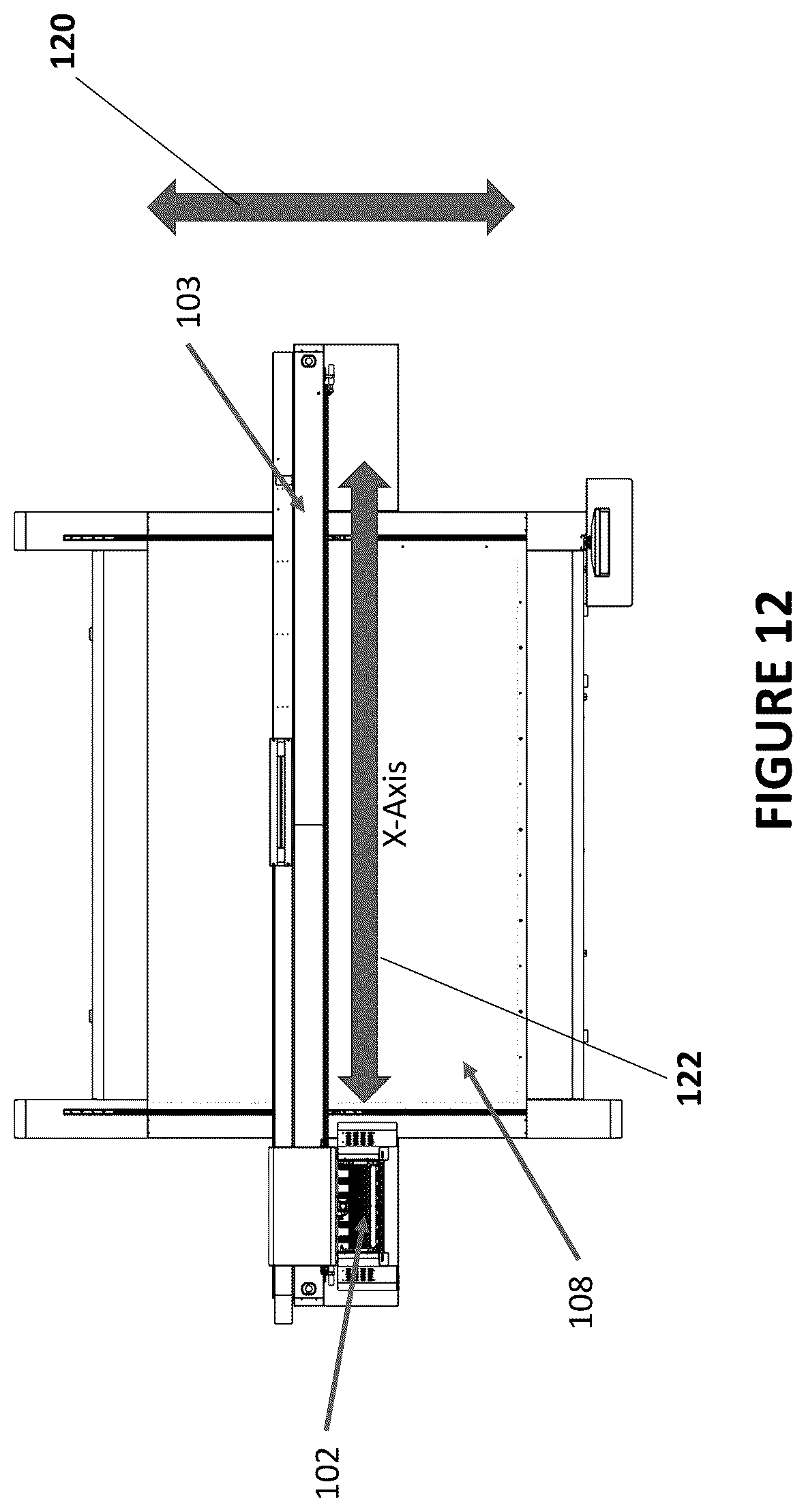 Patent US12350928 Figure 12 – Flatbed printer with integrated creasing and cutting