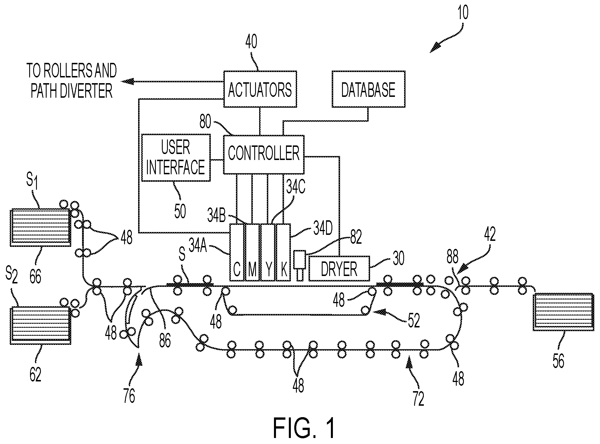 Patent US12350930 — Print head angle and stitch alignment during full speed printer operation — Figure 1
