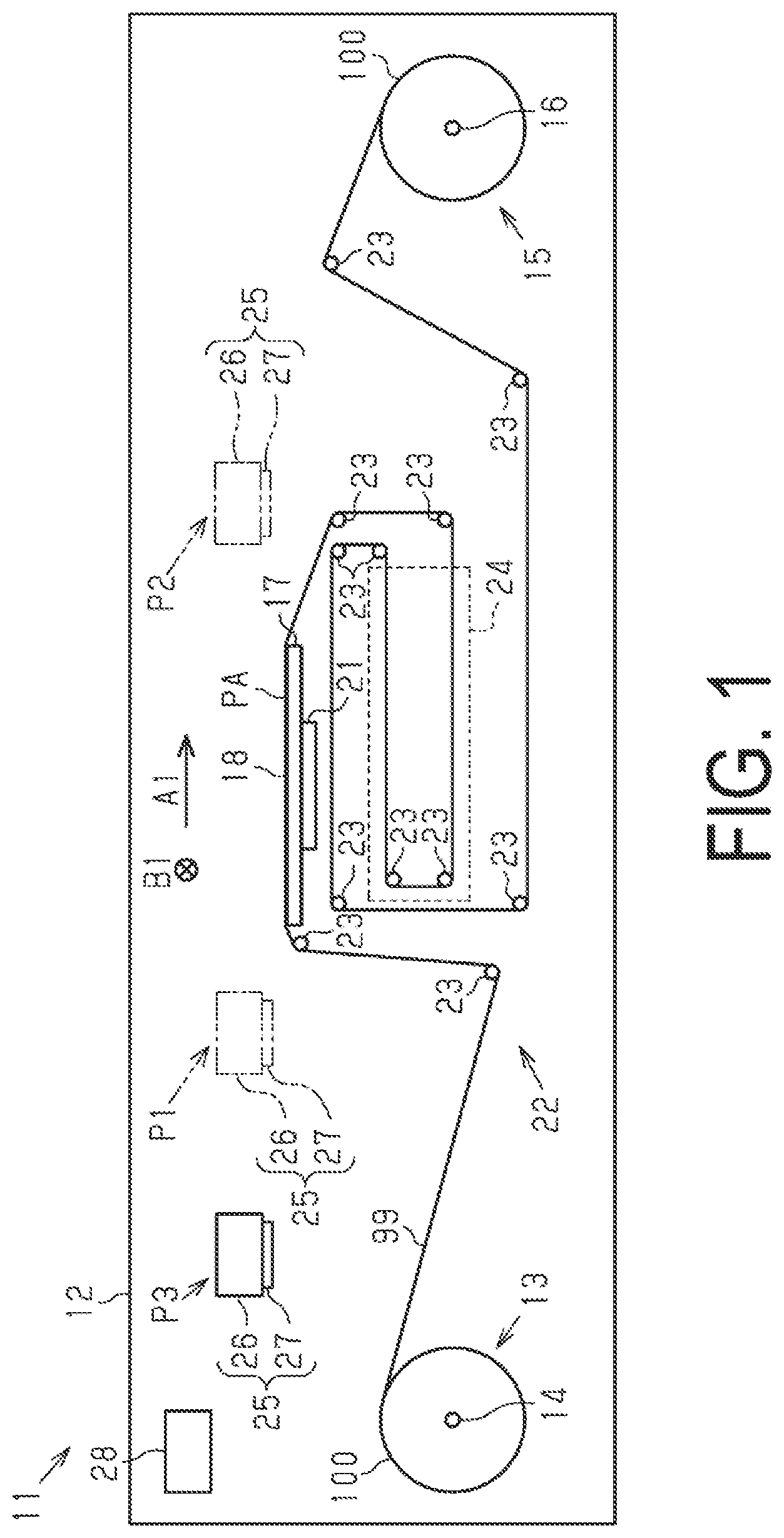 Patent US12350945 Figure 1 – Printing apparatus and method of printing for intermittantly transporting a medium