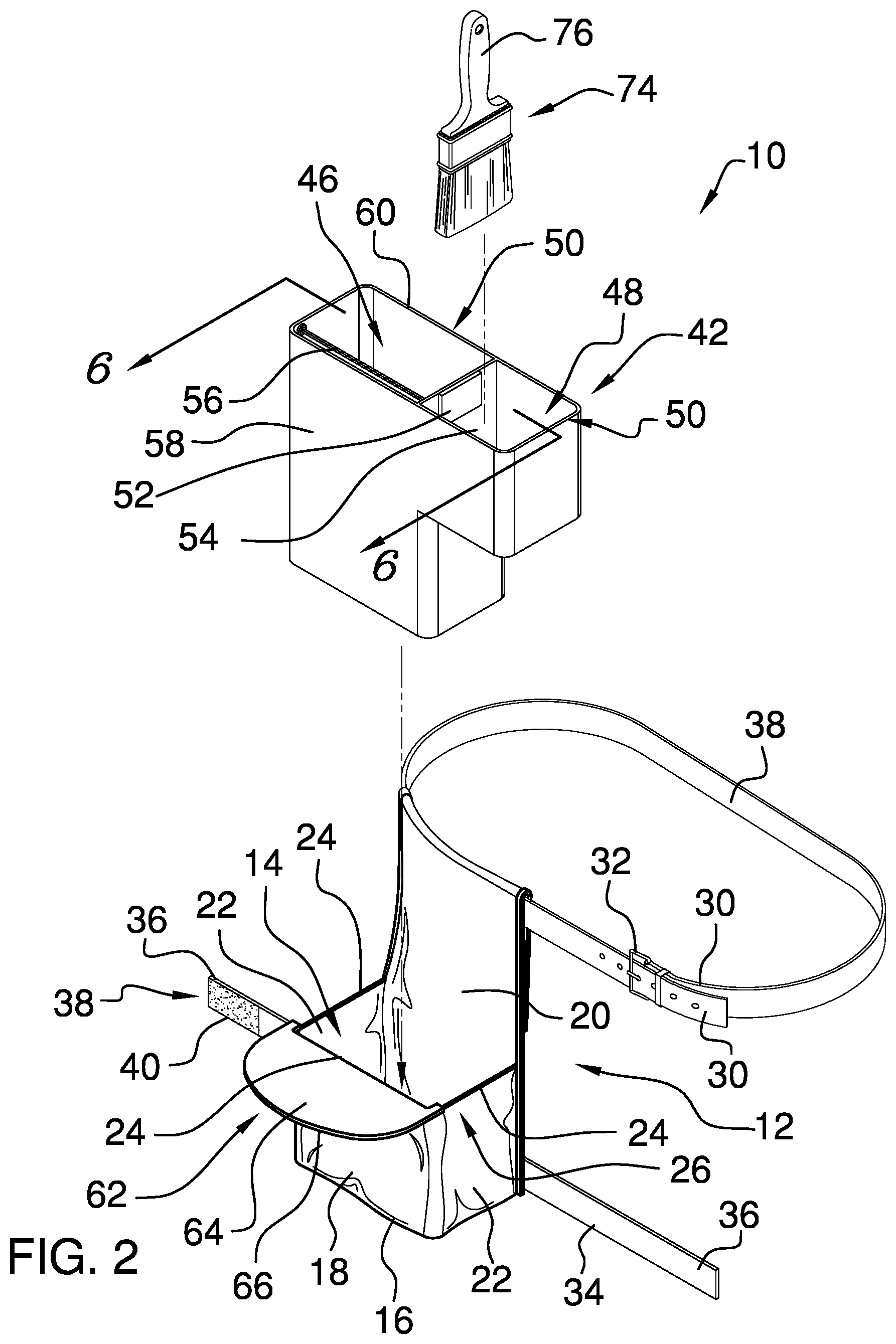 Patent US12350959 Figure 2 – Personal paint and brush holder apparatus