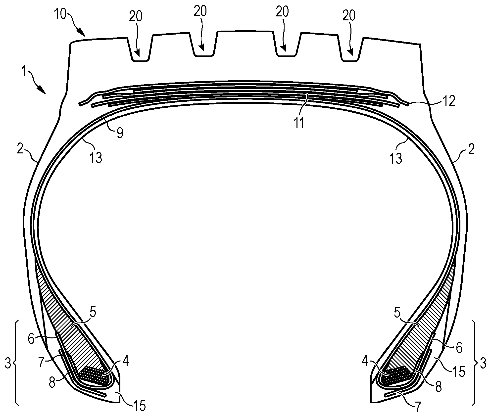 Patent US12350968 Figure 1 – Sustainable tire