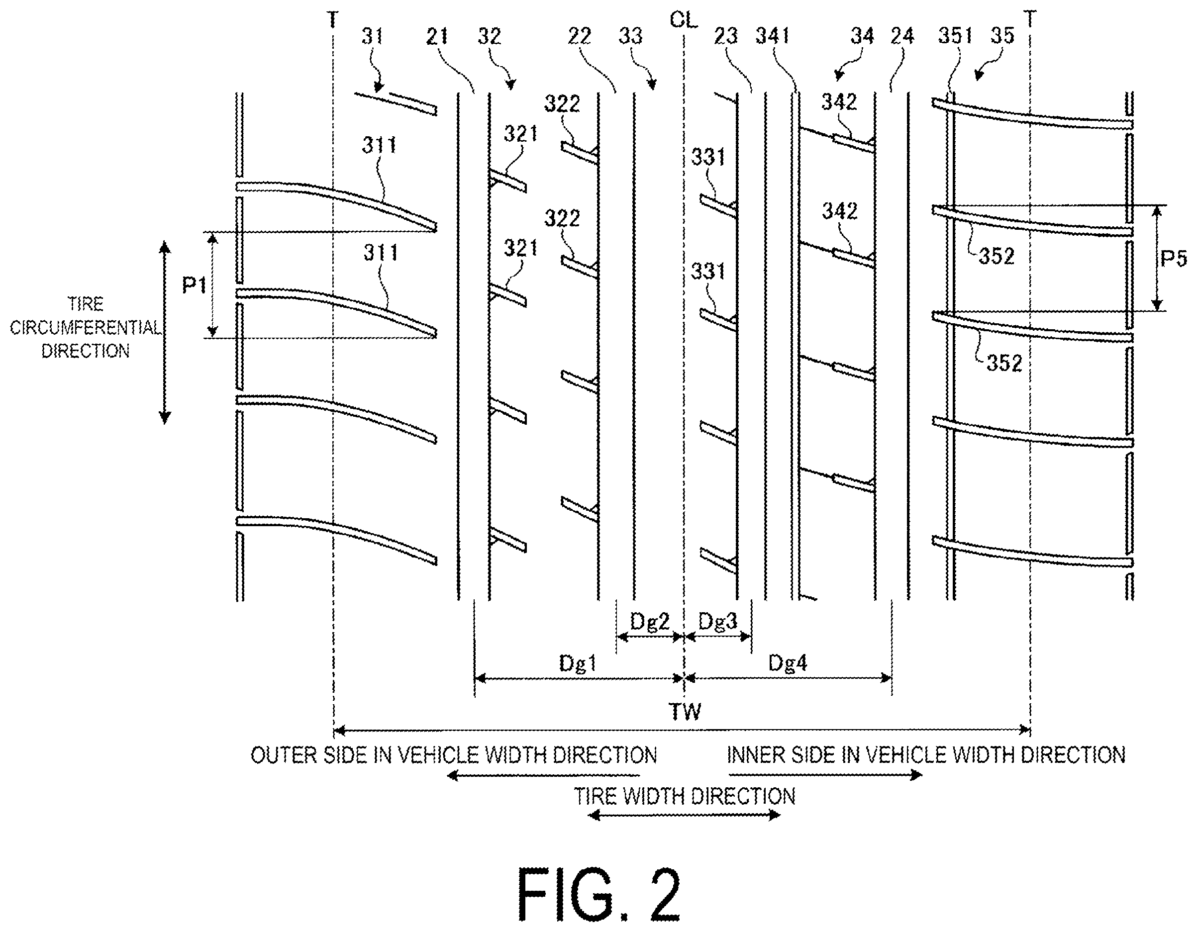 Patent US12350969 Figure 2 – Pneumatic tire