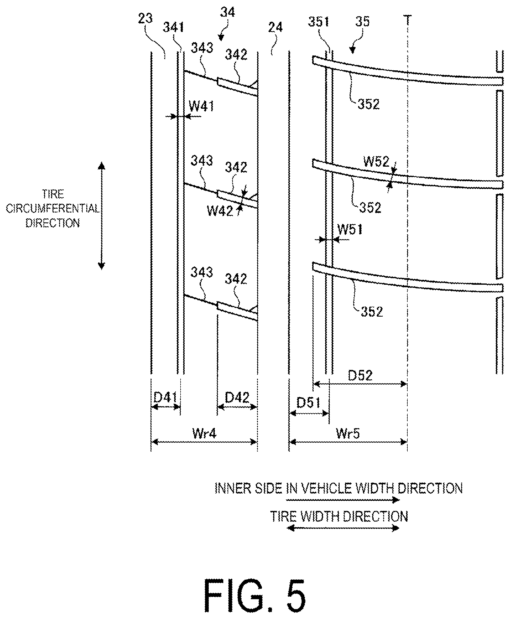 Patent US12350969 Figure 5 – Pneumatic tire