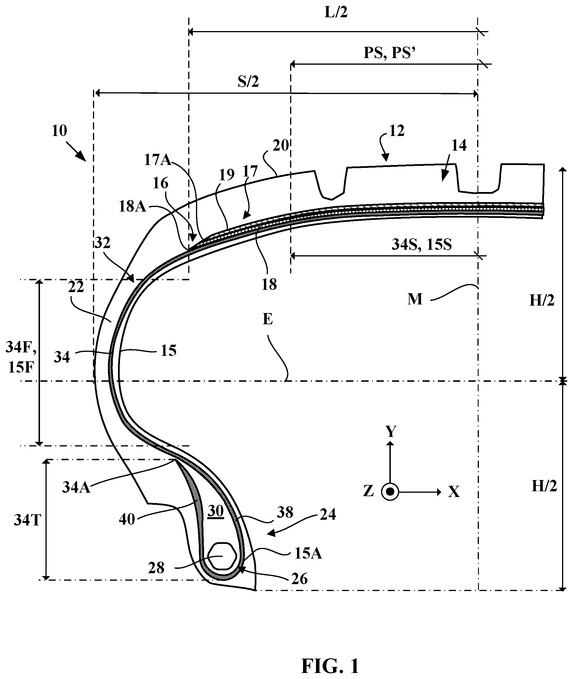 Patent US12350982 Figure 1 – Low-noise tire and method for manufacturing same
