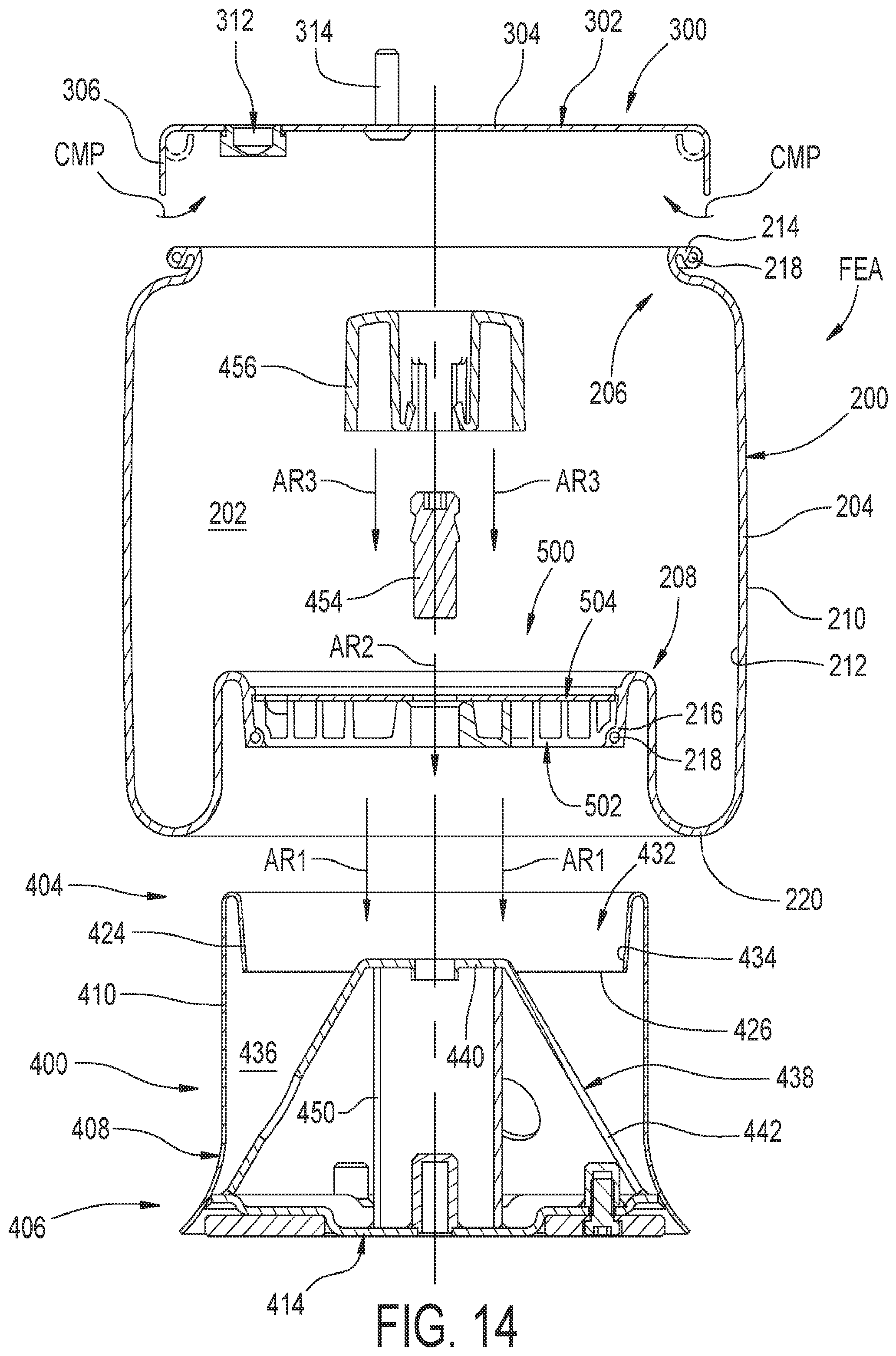 Patent US12350986 Figure 15 – Flexible spring member and end closure assemblies as well as gas spring and gas damper assemblies including same