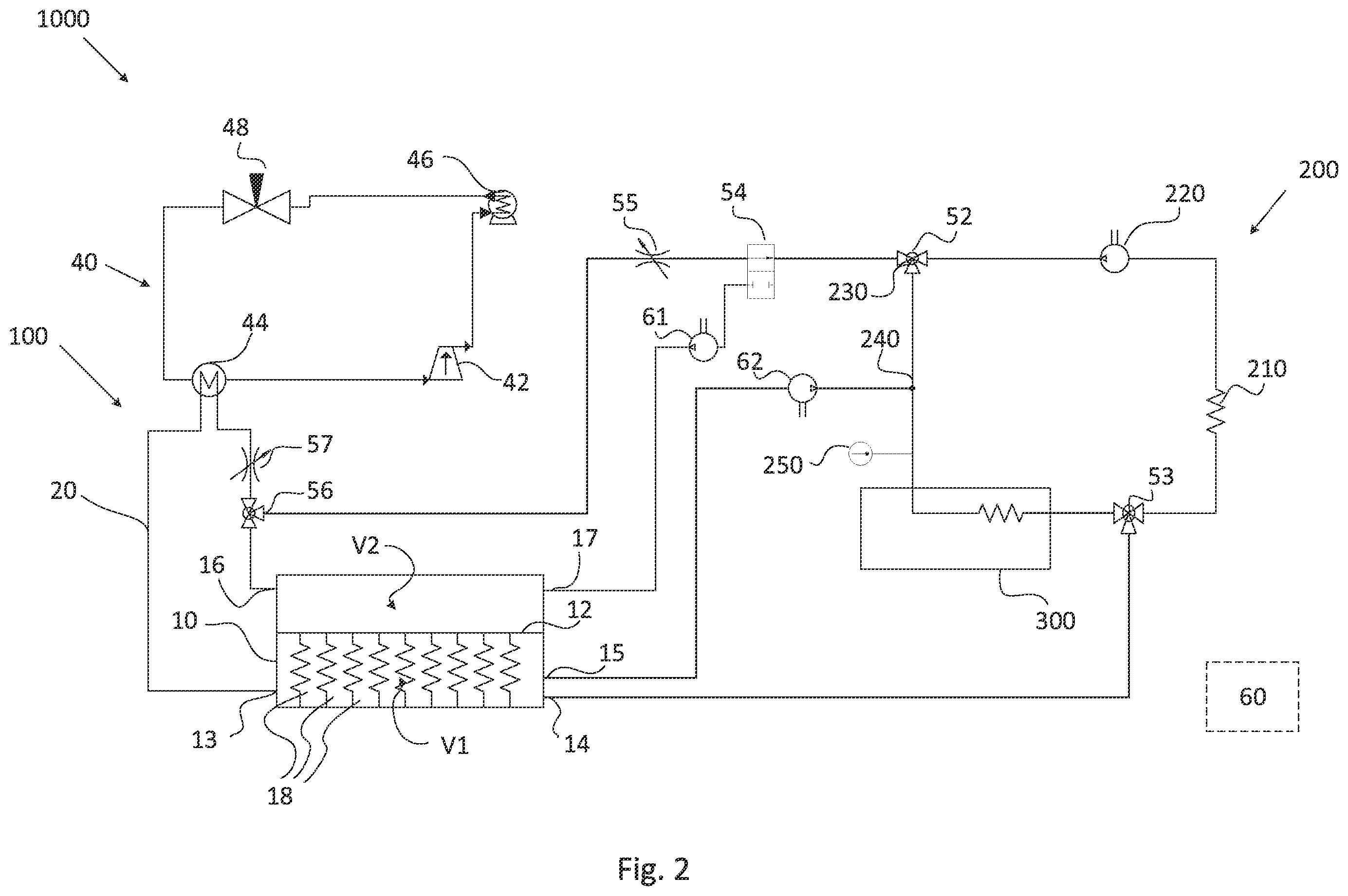Patent US12350997 Figure 2 – Heat transfer fluid system for a vehicle