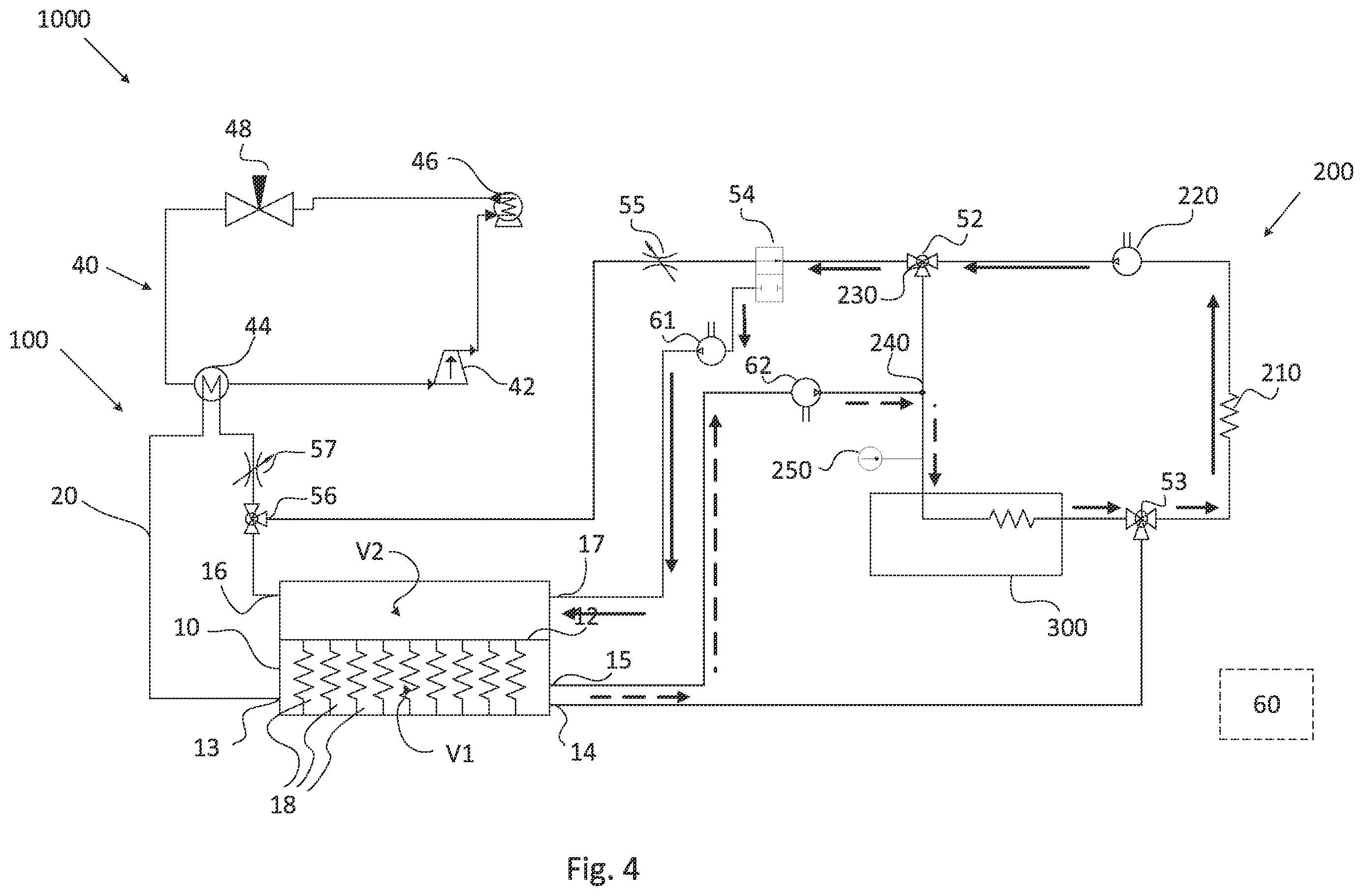Patent US12350997 Figure 4 – Heat transfer fluid system for a vehicle