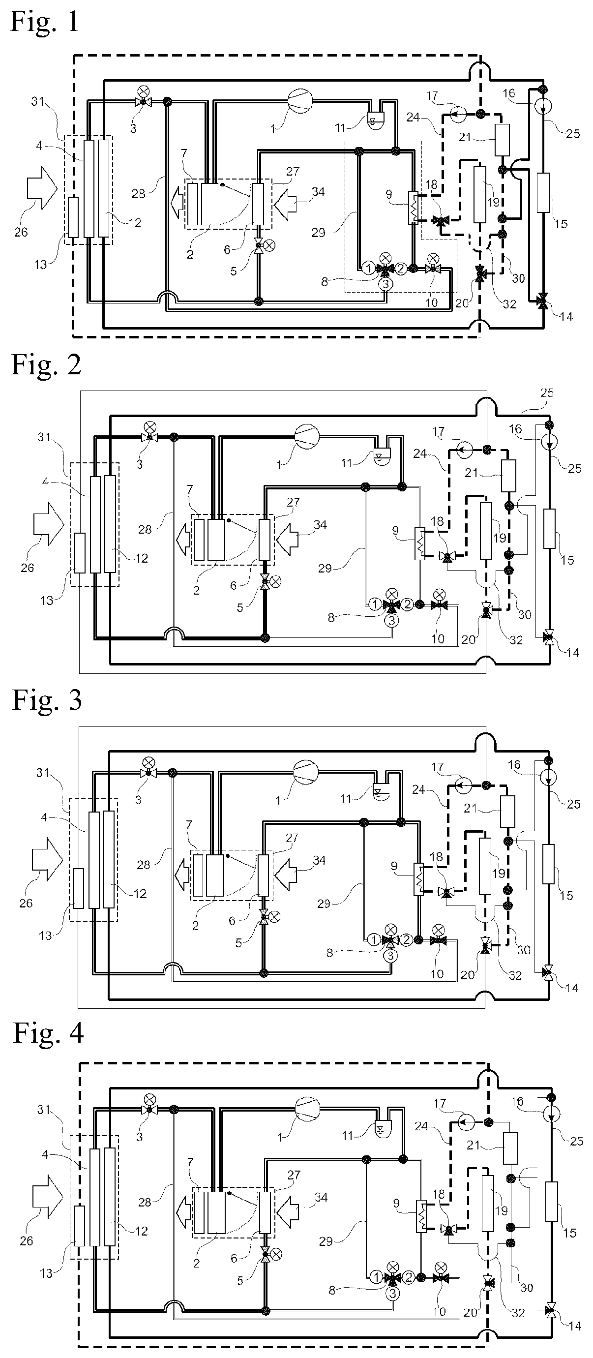 Patent US12351001 Figure 1 – Heat pump assembly with a chiller for battery-powered vehicles and methods of operating the heat pump assembly