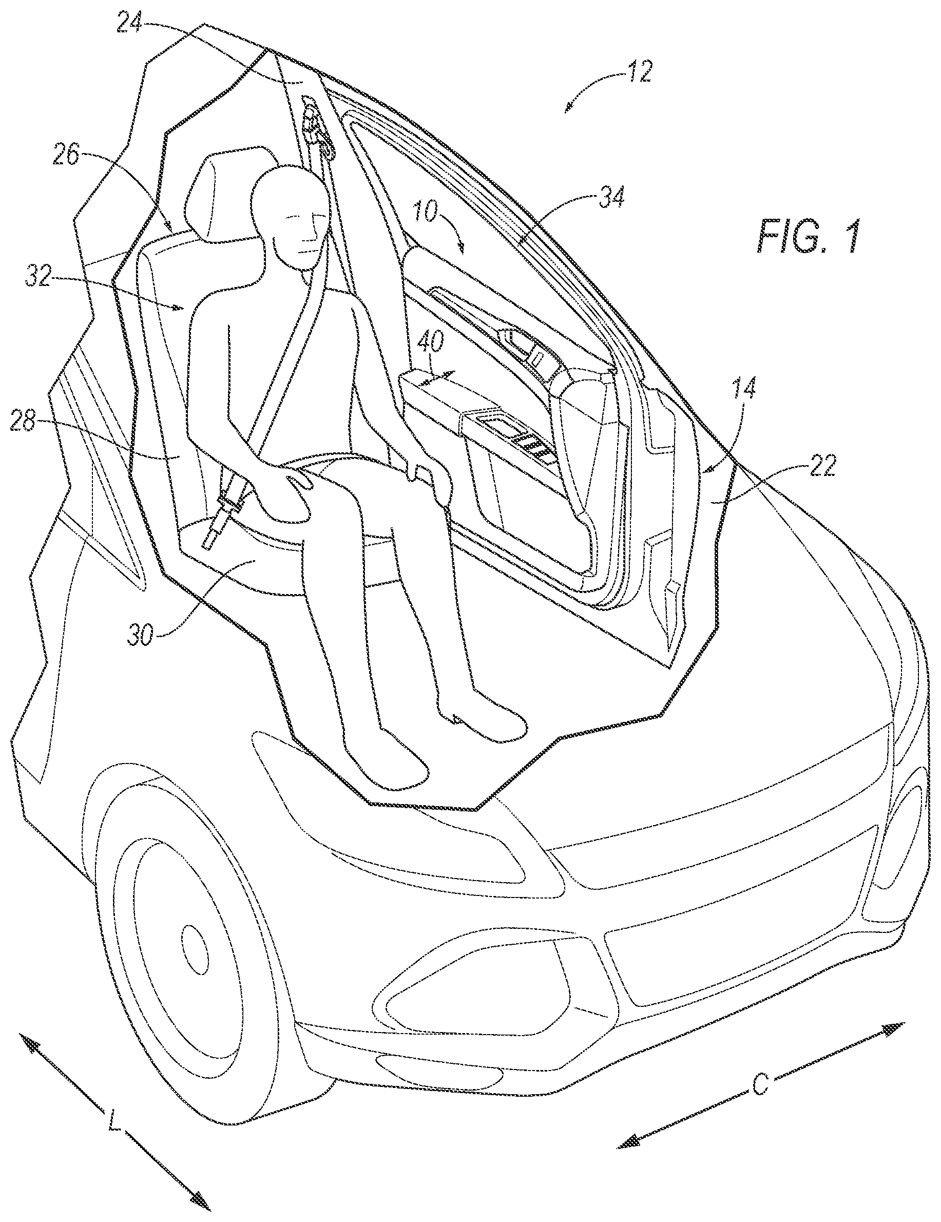 Patent US12351007 Figure 1 – Actuator moving door-trim panel in cross-vehicle direction