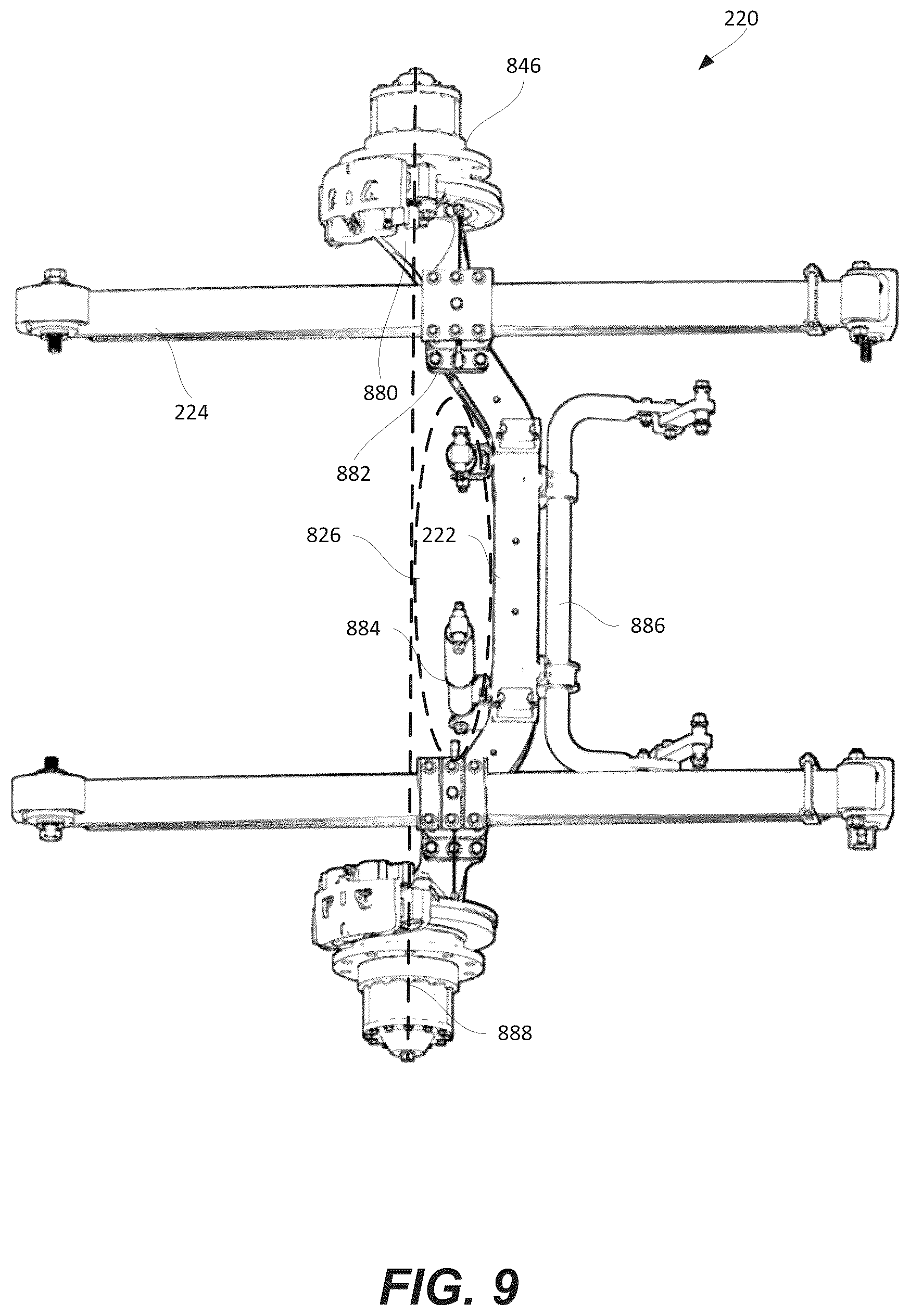 Patent US12351011 Figure 9 – Axle arrangement for an electric commercial vehicle chassis