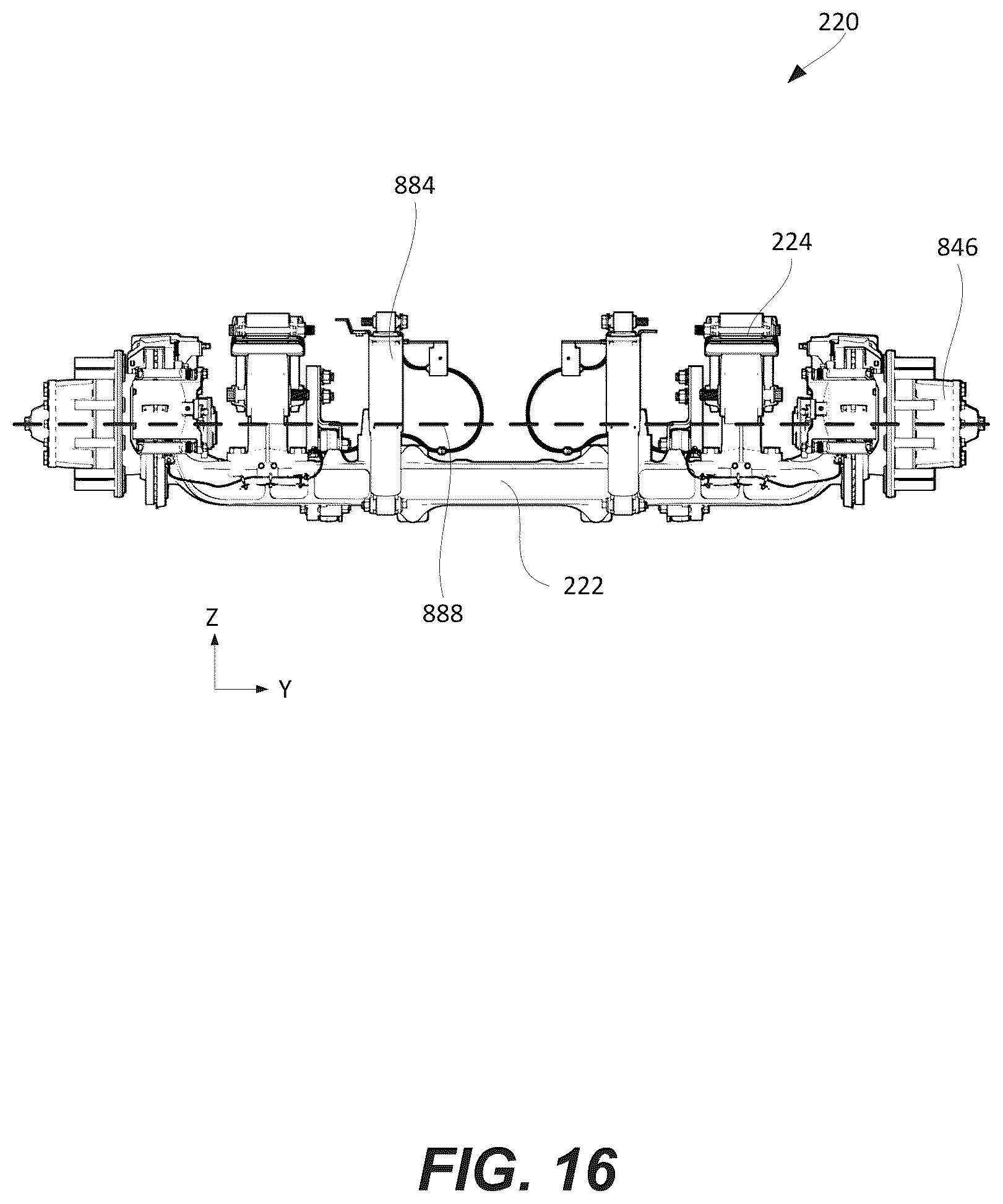 Patent US12351011 Figure 16 – Axle arrangement for an electric commercial vehicle chassis