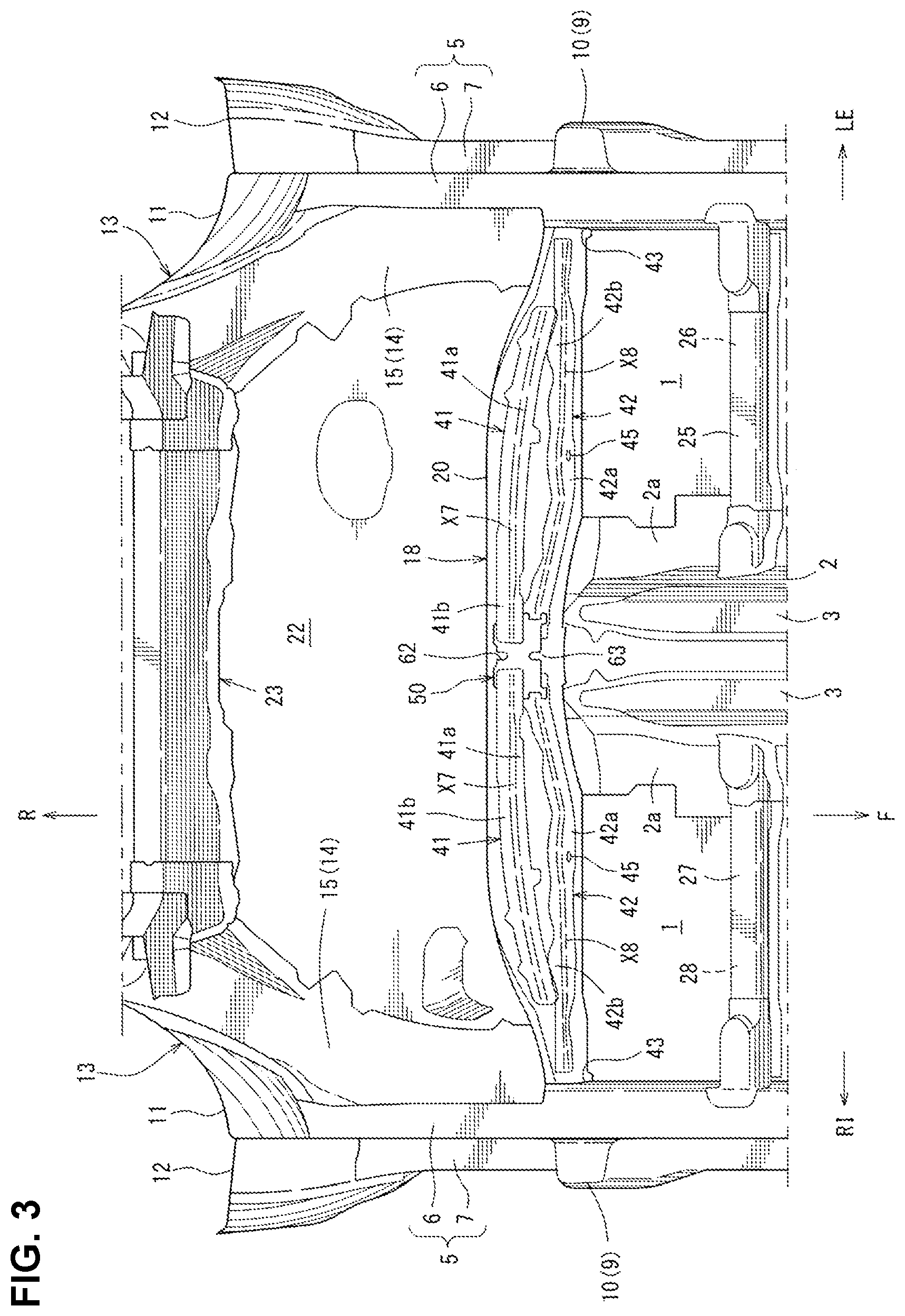 Patent US12351029 Figure 3 – Lower vehicle-body structure of vehicle