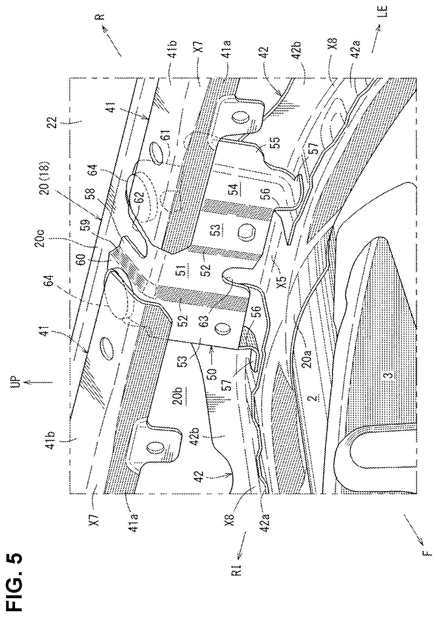 Patent US12351029 Figure 5 – Lower vehicle-body structure of vehicle