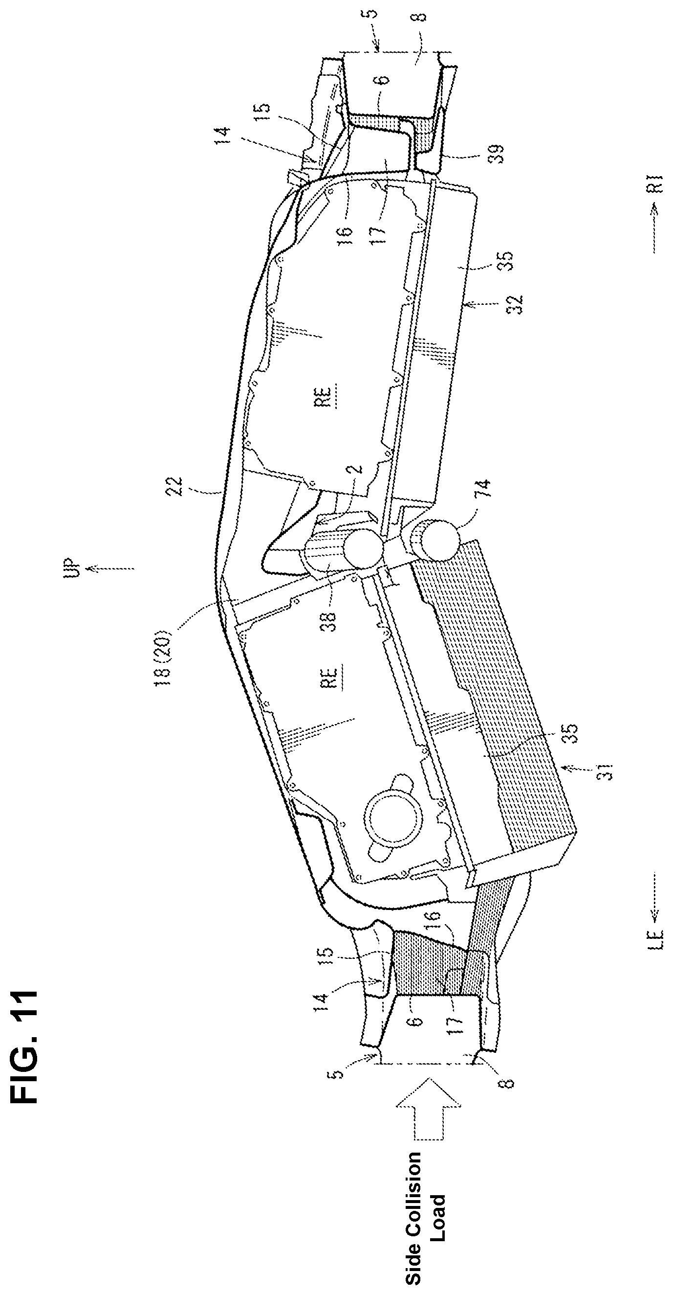 Patent US12351029 Figure 11 – Lower vehicle-body structure of vehicle