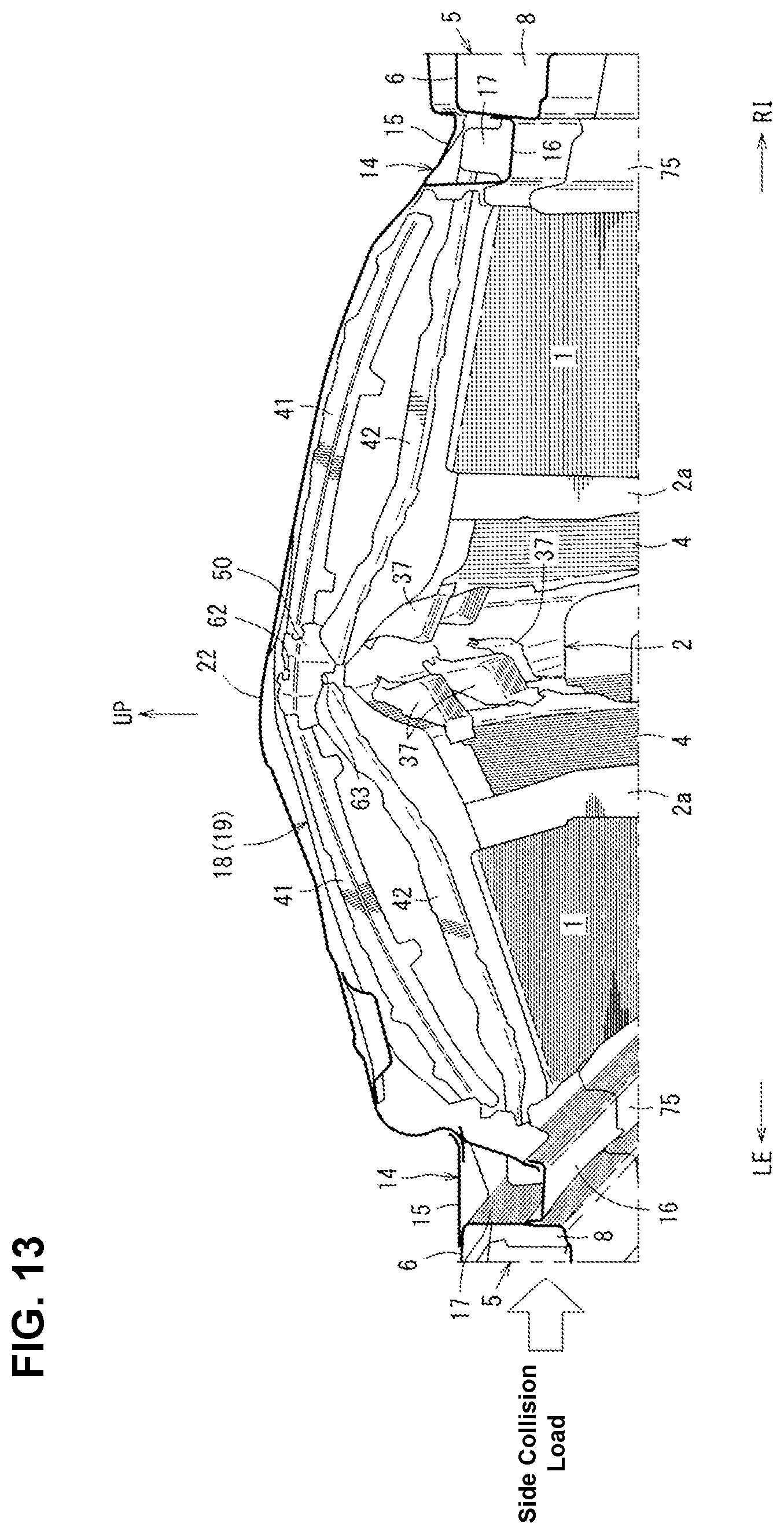 Patent US12351029 Figure 13 – Lower vehicle-body structure of vehicle