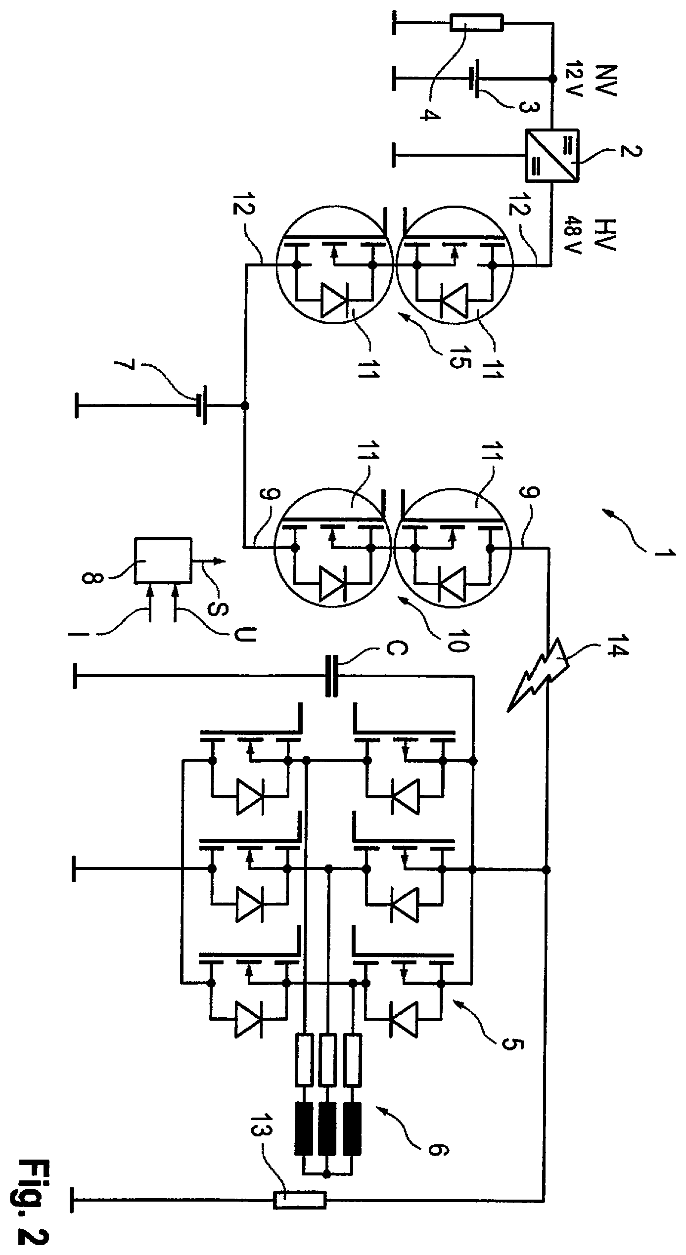 Patent US12351042 Figure 2 – Traction network and method for controlling a traction network of an electric or hybrid vehicle