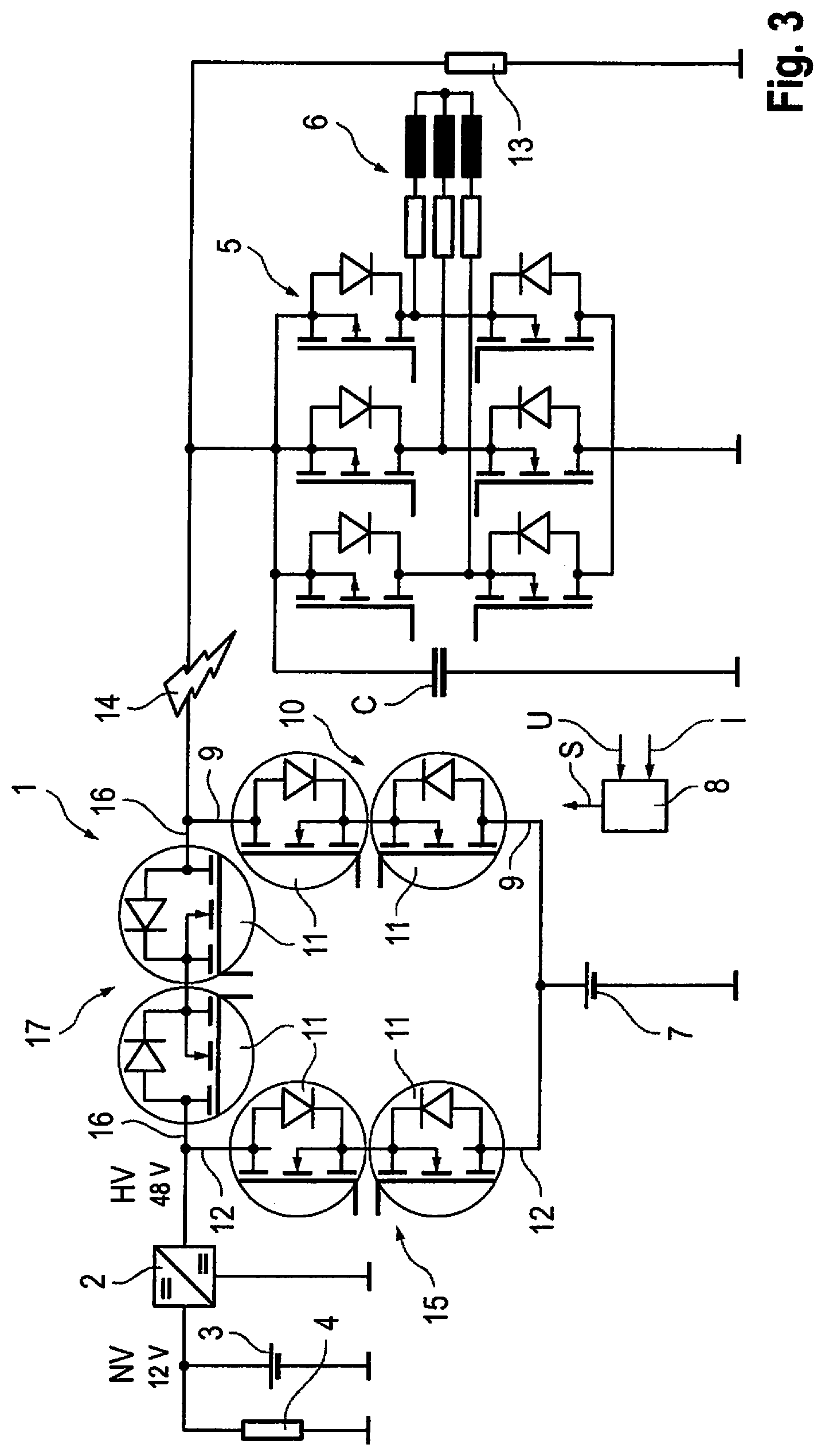 Patent US12351042 Figure 3 – Traction network and method for controlling a traction network of an electric or hybrid vehicle