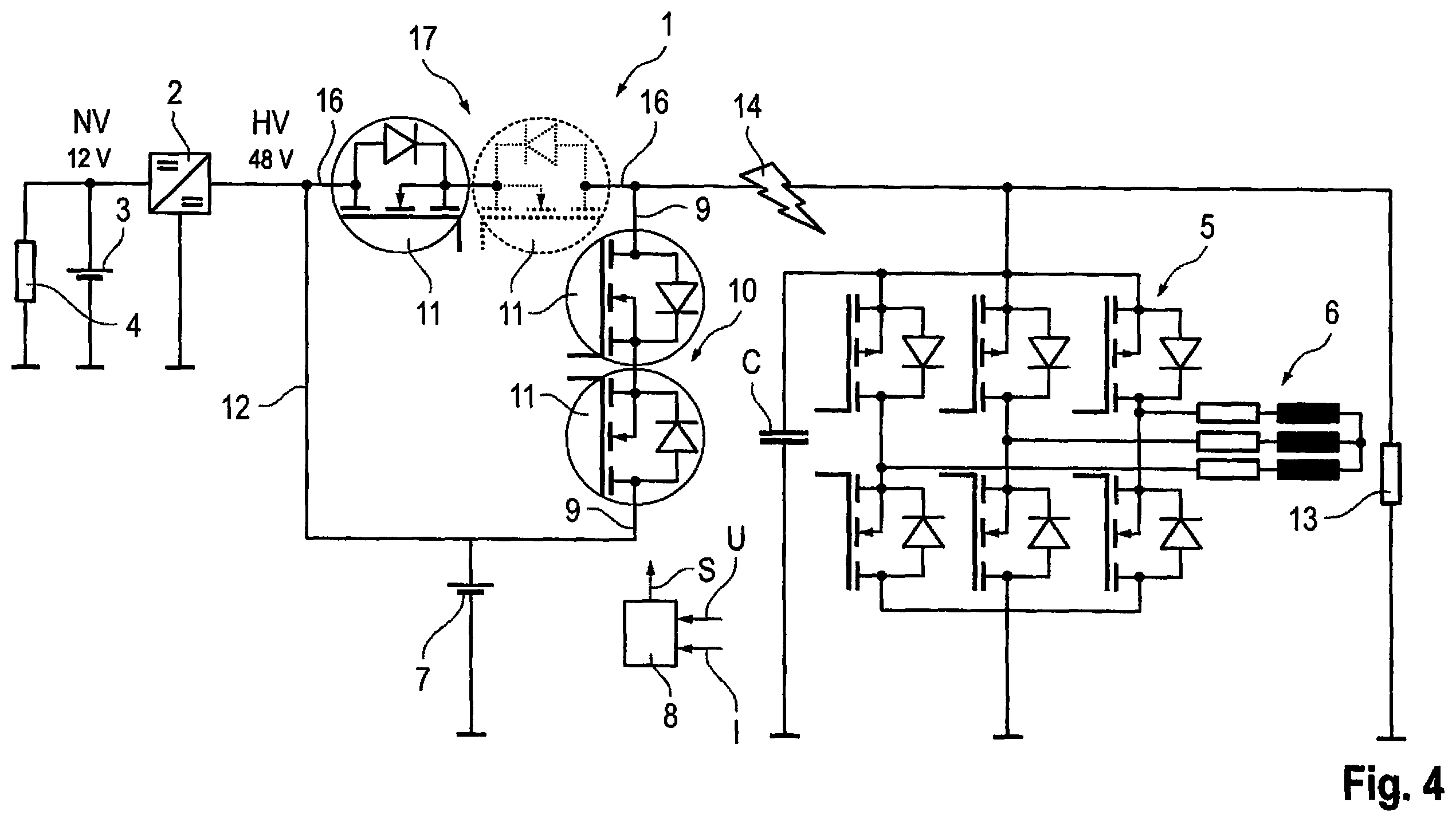 Patent US12351042 Figure 4 – Traction network and method for controlling a traction network of an electric or hybrid vehicle