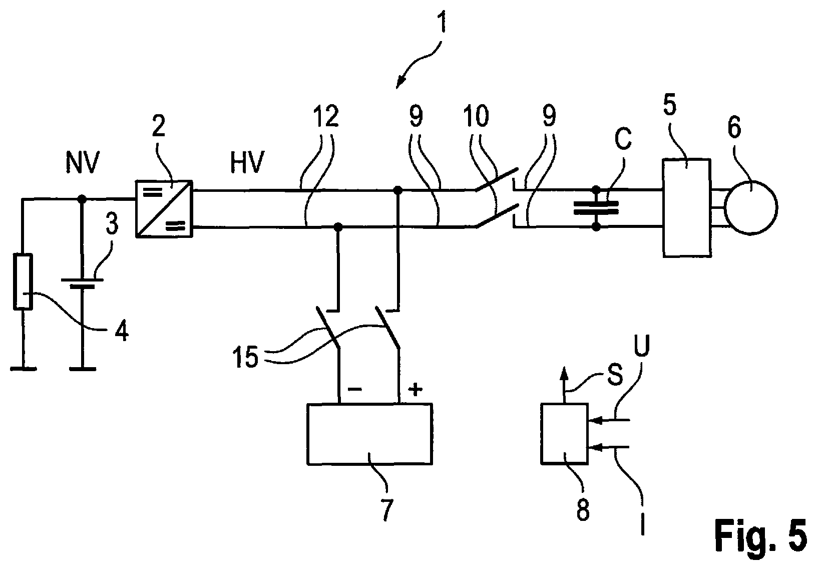Patent US12351042 Figure 5 – Traction network and method for controlling a traction network of an electric or hybrid vehicle