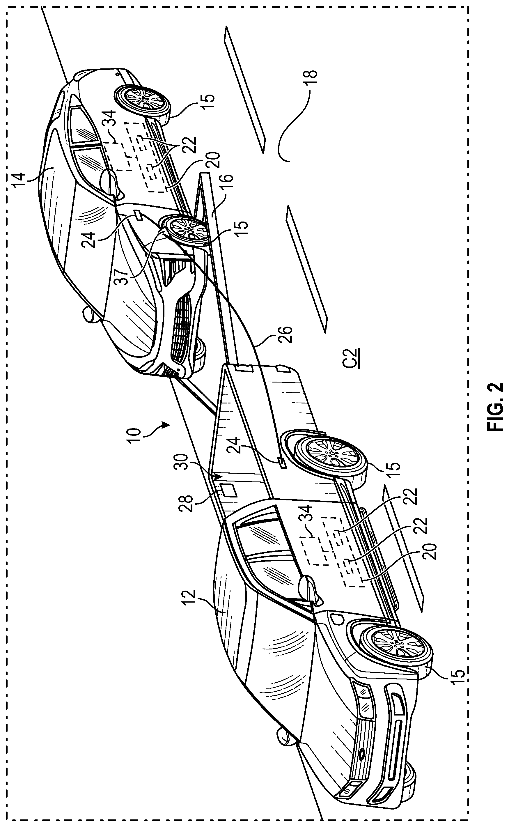Patent US12351049 Figure 2 – Charging cord designs and routing configurations for use during in-flight bidirectional charging of electrified vehicles
