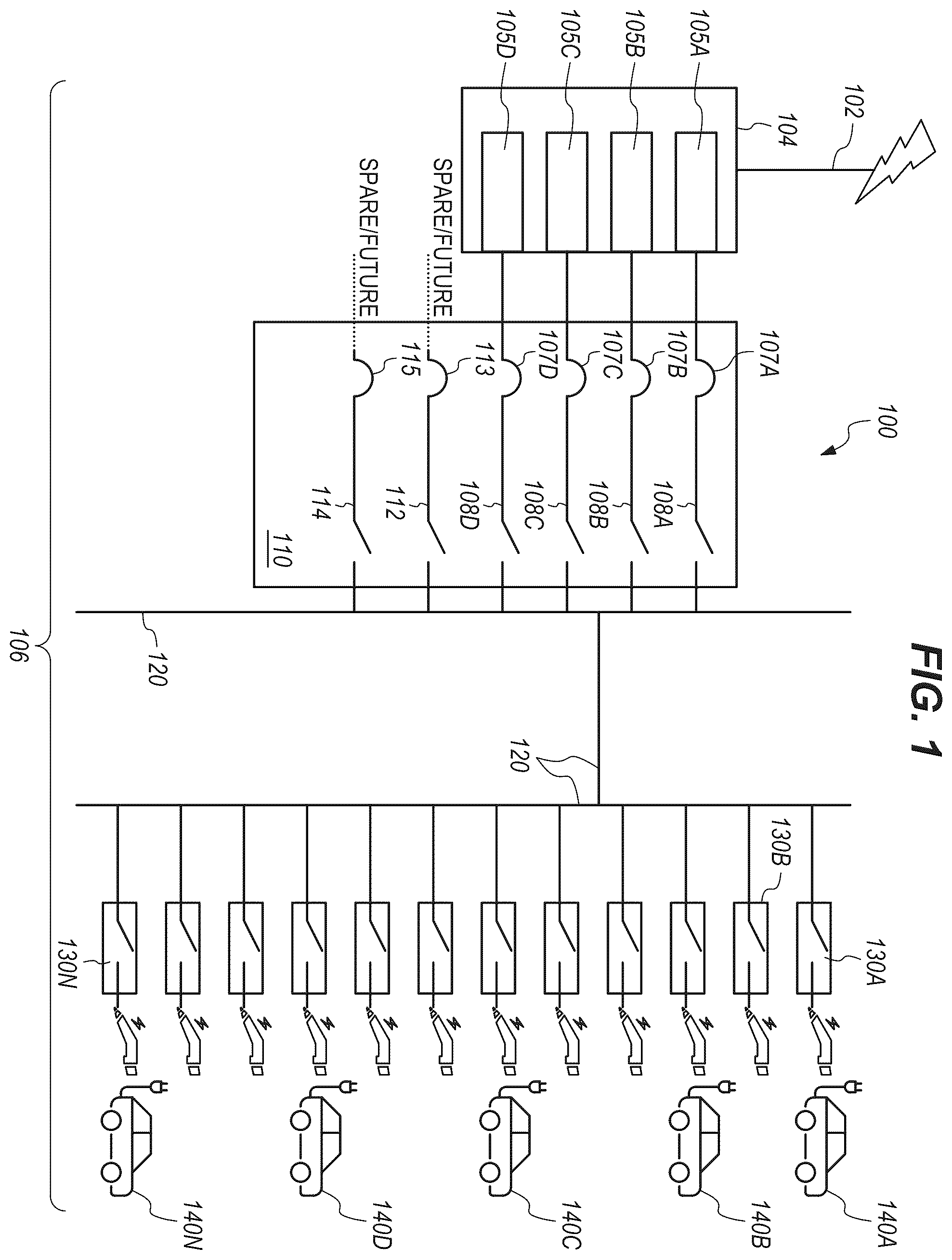 Patent US12351051 Figure 1 – AC bus switching with multiple grid line drops
