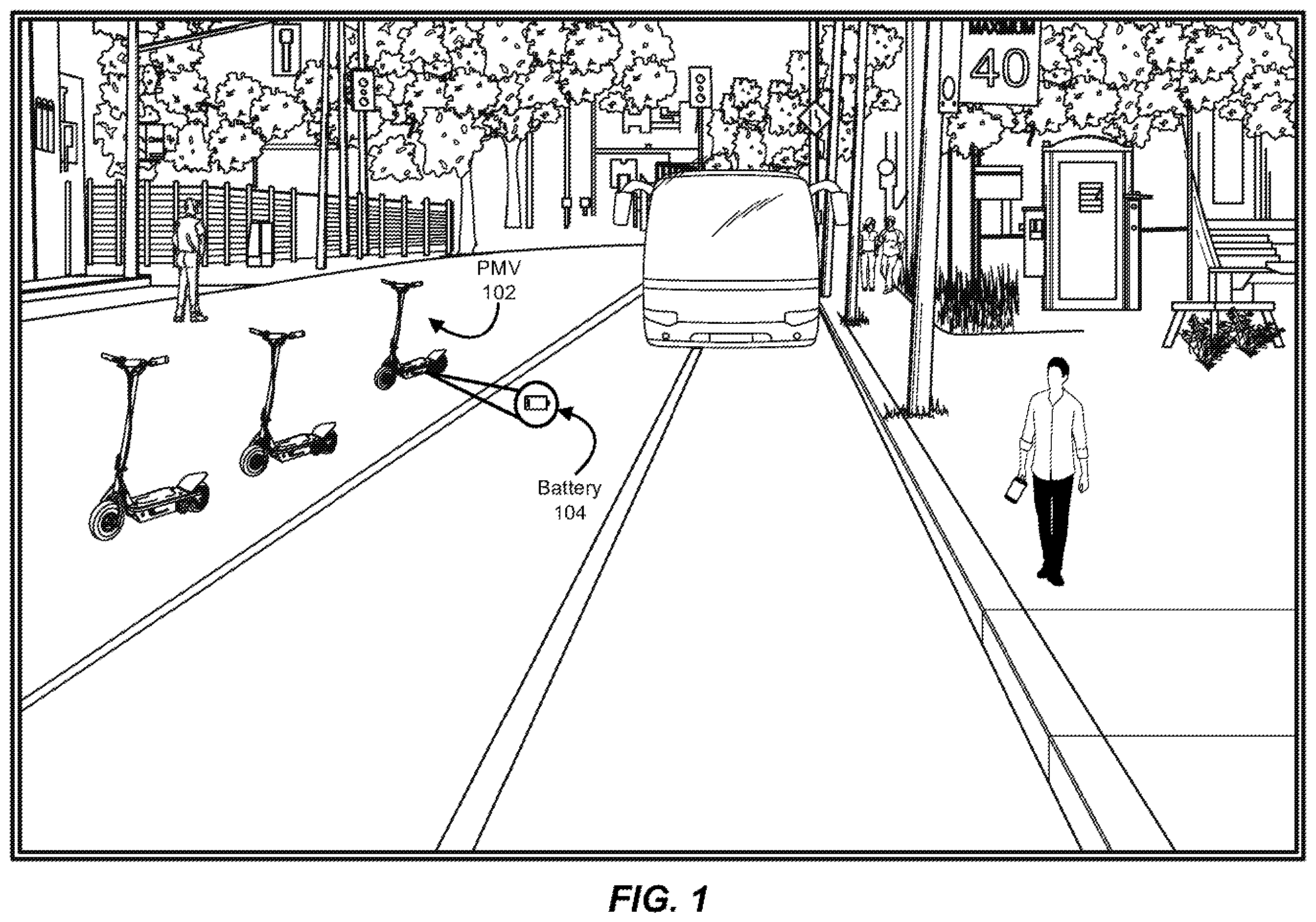 Patent US12351053 — Apparatus, systems, and methods for charging personal mobility vehicles via docks — Figure 1