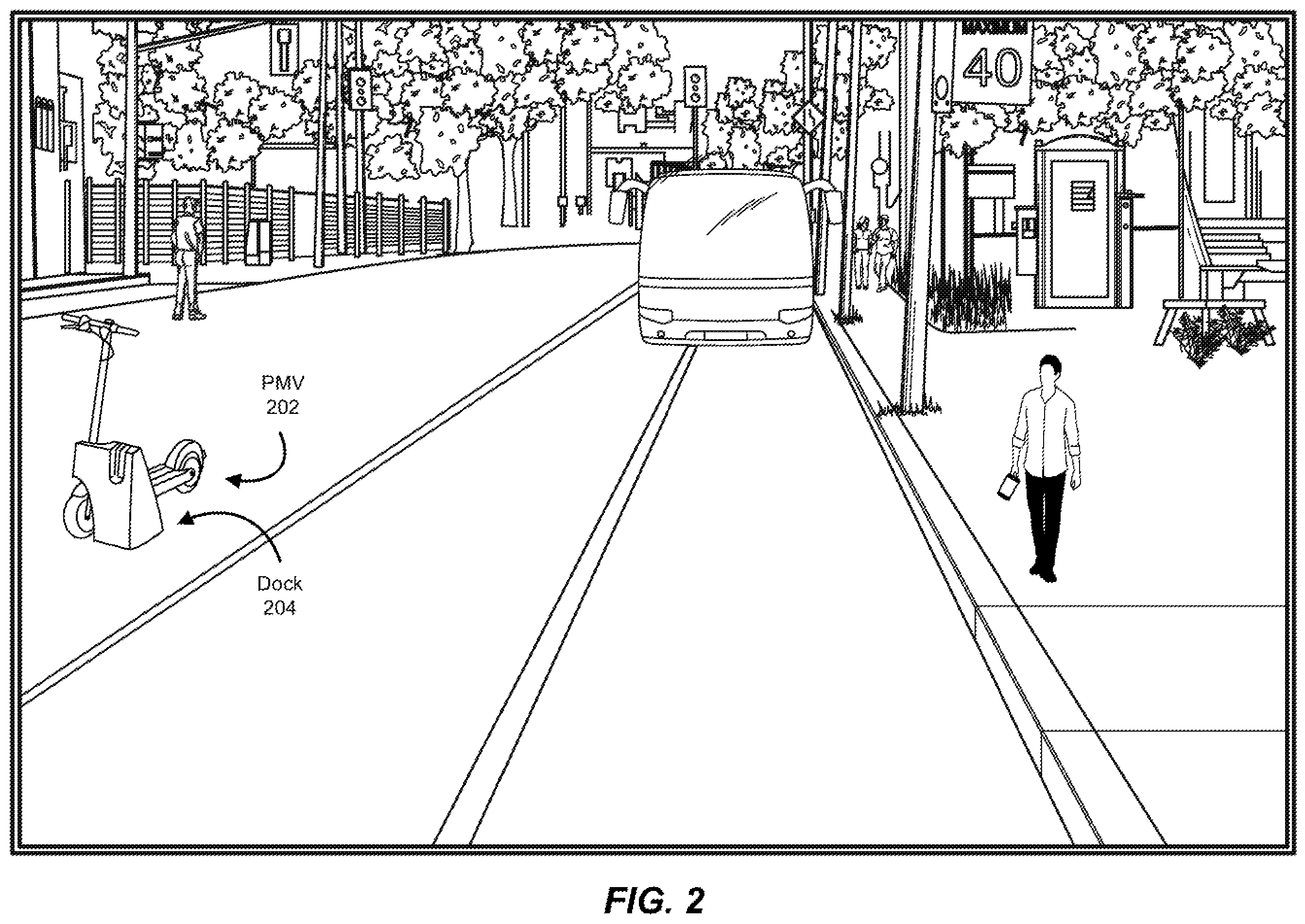 Patent US12351053 Figure 2 – Apparatus, systems, and methods for charging personal mobility vehicles via docks