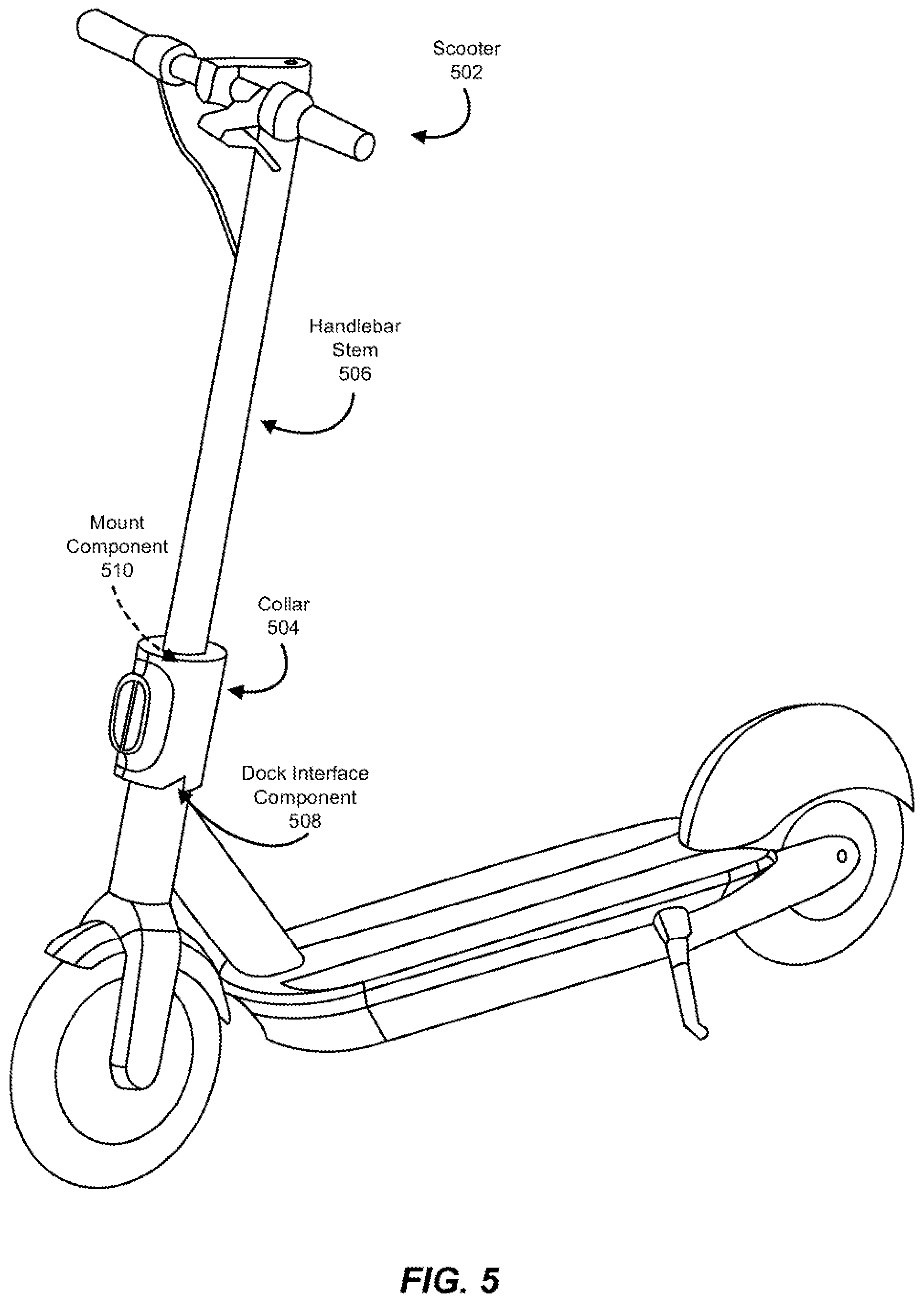Patent US12351053 Figure 5 – Apparatus, systems, and methods for charging personal mobility vehicles via docks