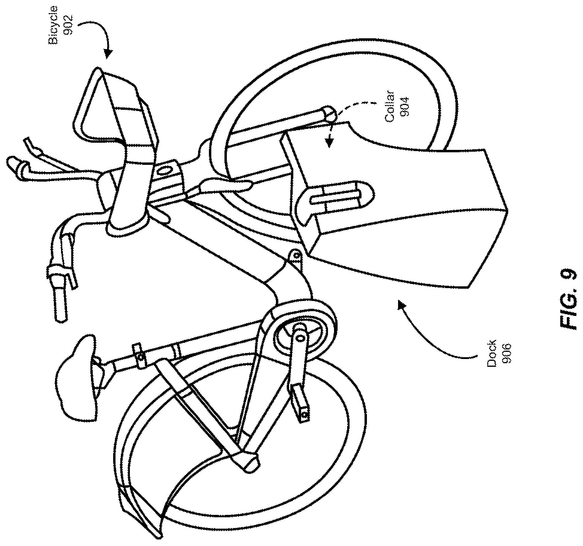 Patent US12351053 Figure 9 – Apparatus, systems, and methods for charging personal mobility vehicles via docks